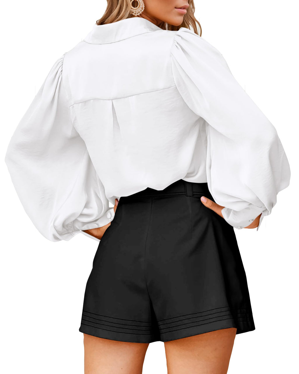 BTFBM Women Satin Blouses Summer Fall Clothes Button Down Lantern Long Sleeve Shirts Work Business Casual Dressy Tops