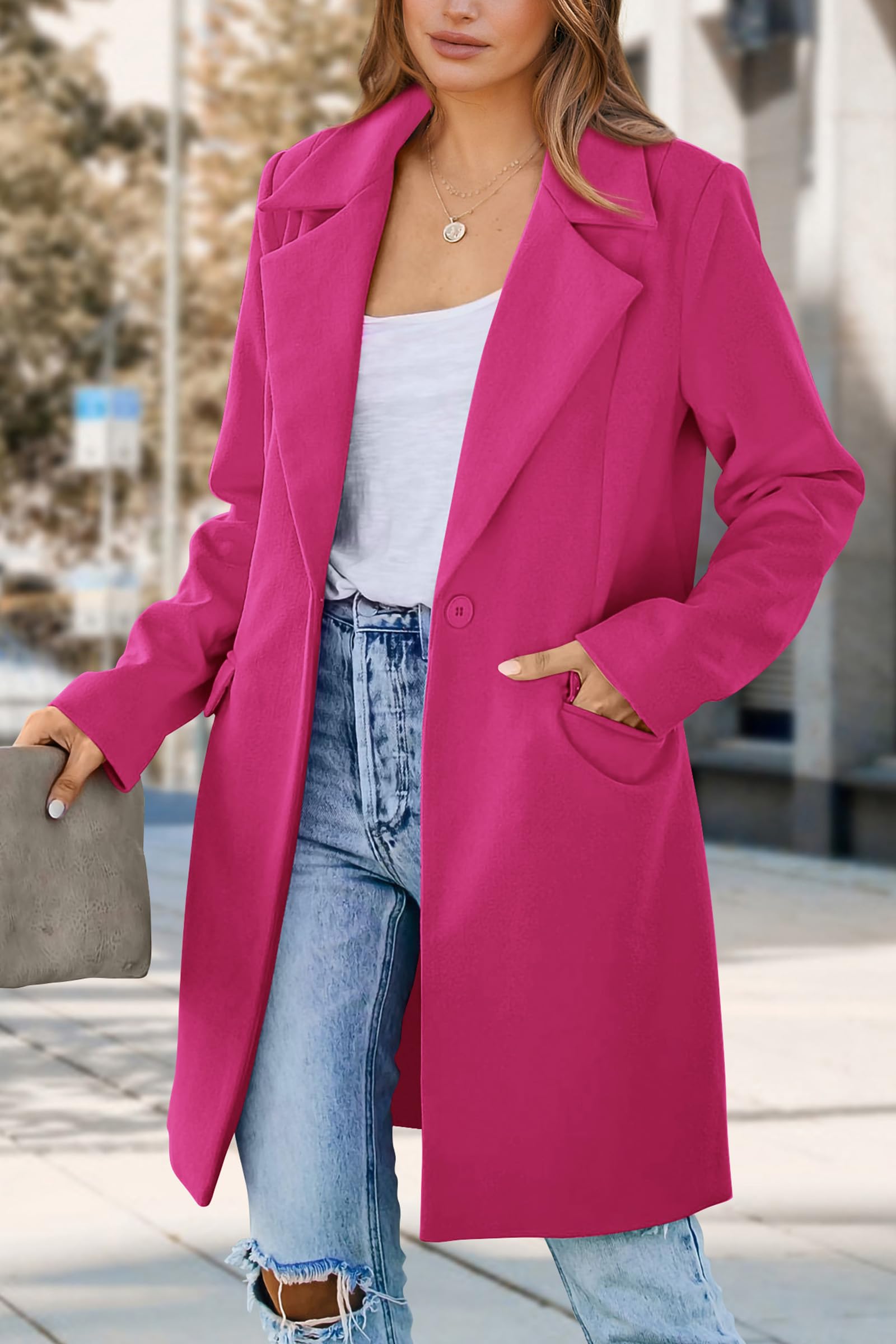 PRETTYGARDEN Women's Spring Fall Long Blazer Jackets Long Sleeve Lapel Pockets Loose Fit Work Casual Blazers Outerwear