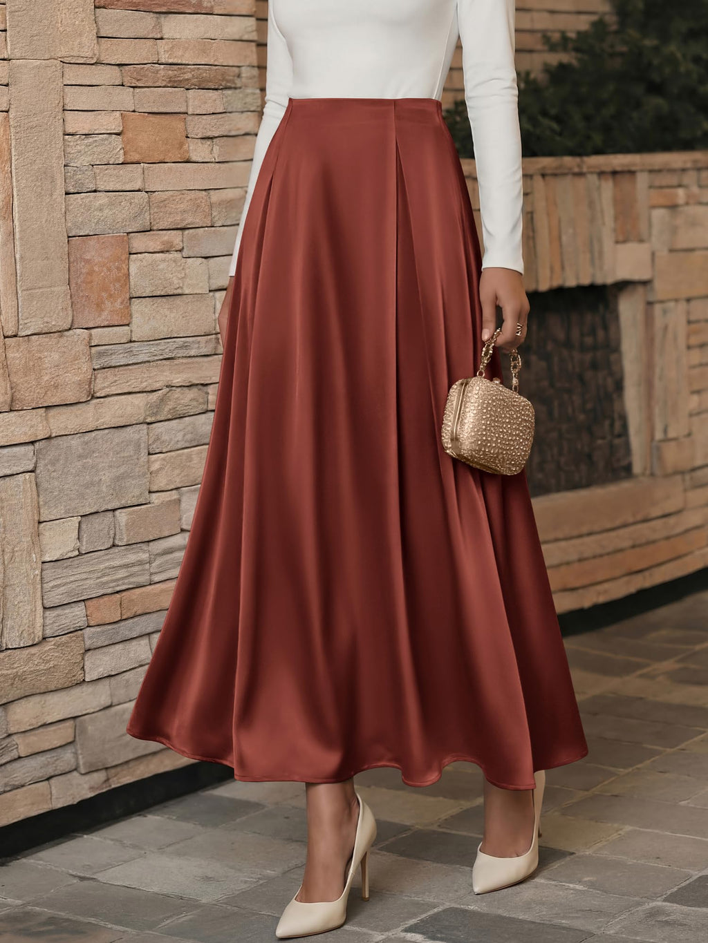 BTFBM Satin Skirts for Women Summer Elegant Flowy A-Line Cocktail Formal Silk Spring Maxi Skirt Night Out Outfits