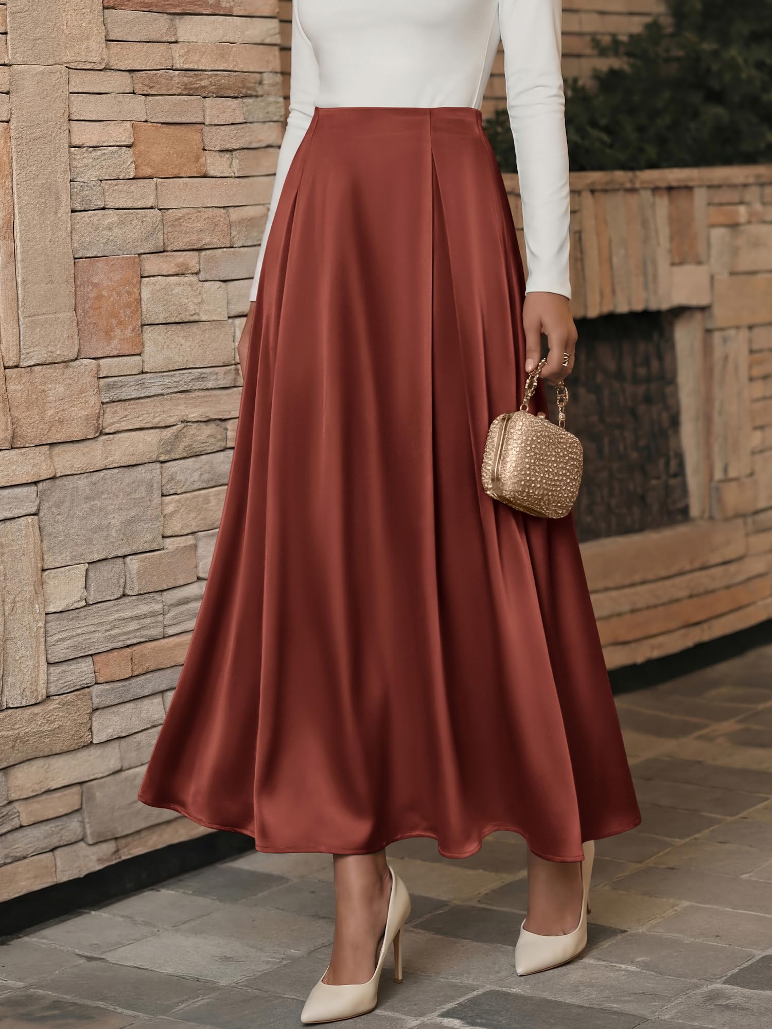 BTFBM Satin Skirts for Women Summer Elegant Flowy A-Line Cocktail Formal Silk Spring Maxi Skirt Night Out Outfits
