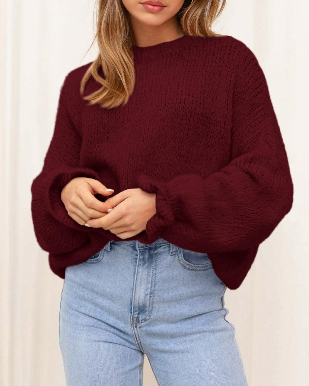 BTFBM Women's Oversized Sweater Crewneck Fall Winter Long Sleeve Fuzzy Warn Knit Pullover Sweaters Trendy Outfits