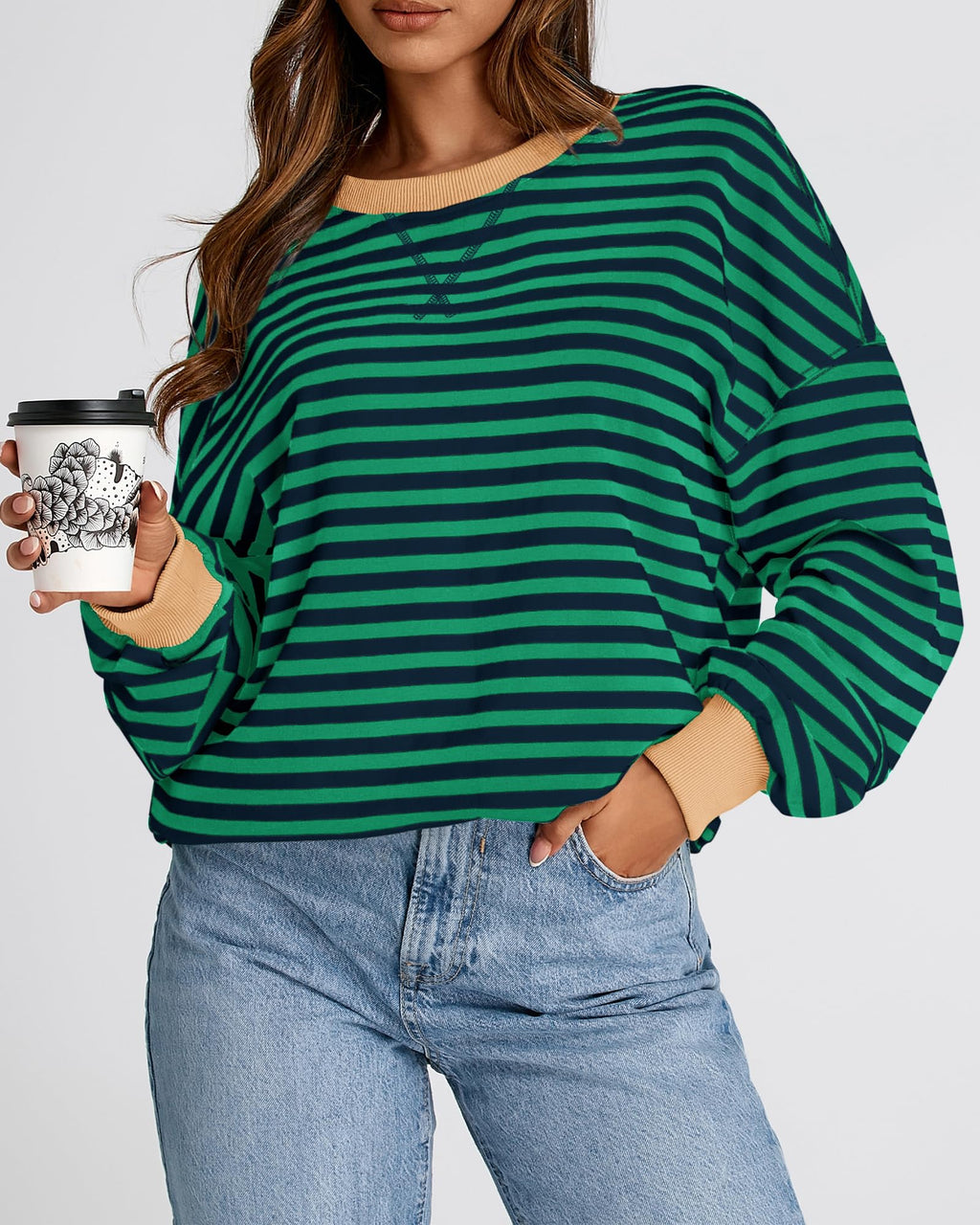 BTFBM Sweatshirt For Women Summer Crewneck Long Sleeve Oversized Striped Pullover Tops Y2K Clothes Workout Shirt