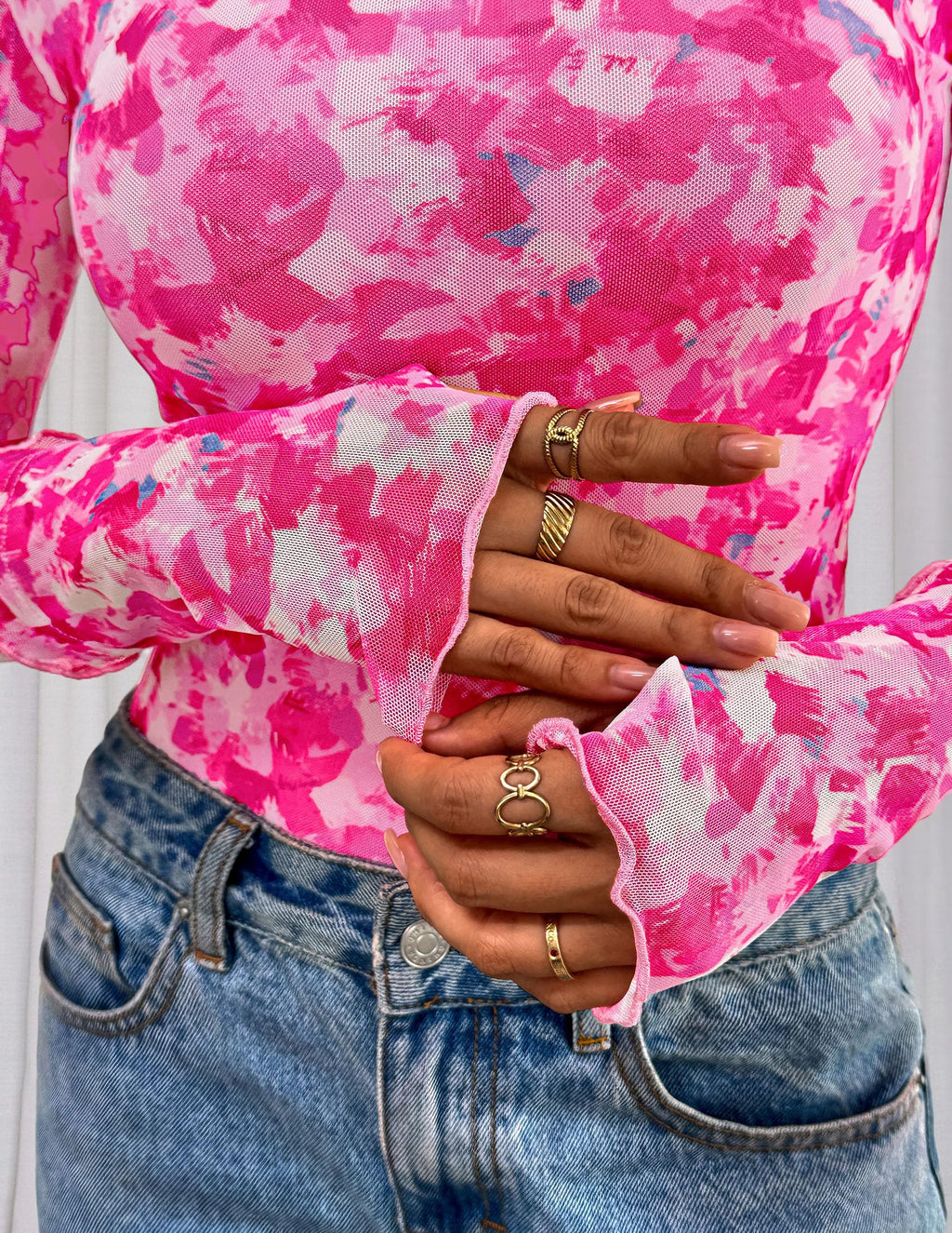 PRETTYGARDEN Womens Fall Mesh Floral Blouses Long Sleeve Going Out Tops Slim Fitted Shirts Date Night Outfits