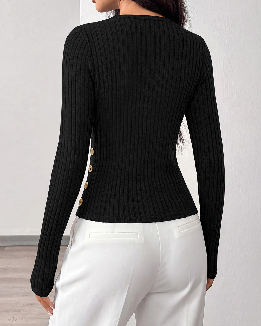 FreshPretty Womens Dressy Casual Tops Long Sleeve Fitted T-Shirts,Crew Neck,Lightweight Stretchy Sweater,Ribbed Knit Going Out Tops,Business Casual Outfits,Fall Tops,Winter Layer Clothes