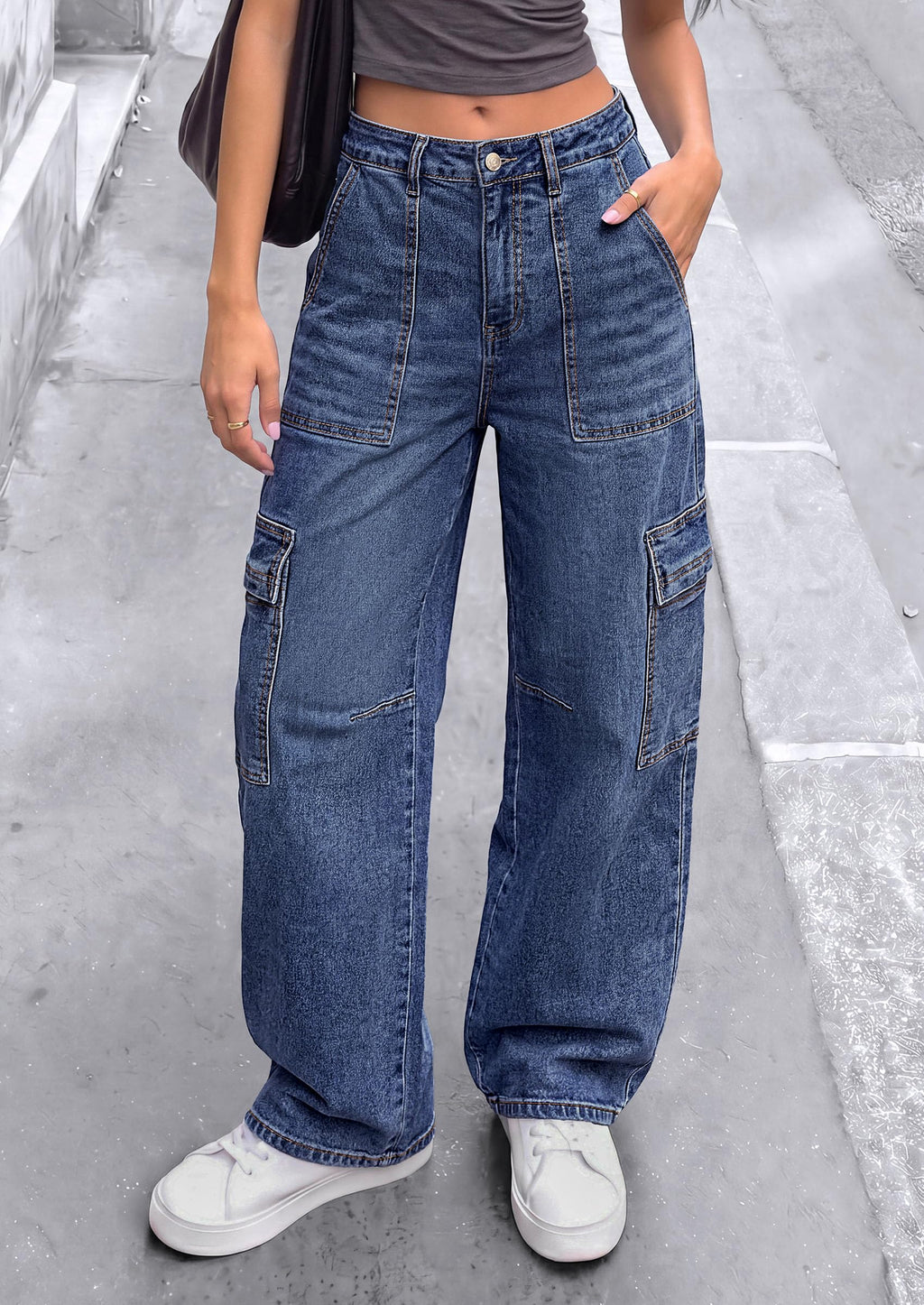 PRETTYGARDEN Barrel Pants Women Wide Leg Baggy Denim Jeans Relaxed Fit,Utility Pockets,Loose Streetwear,Boyfriend Style,Y2K Outfits,Fashion Cargo Pants,Fall Clothes