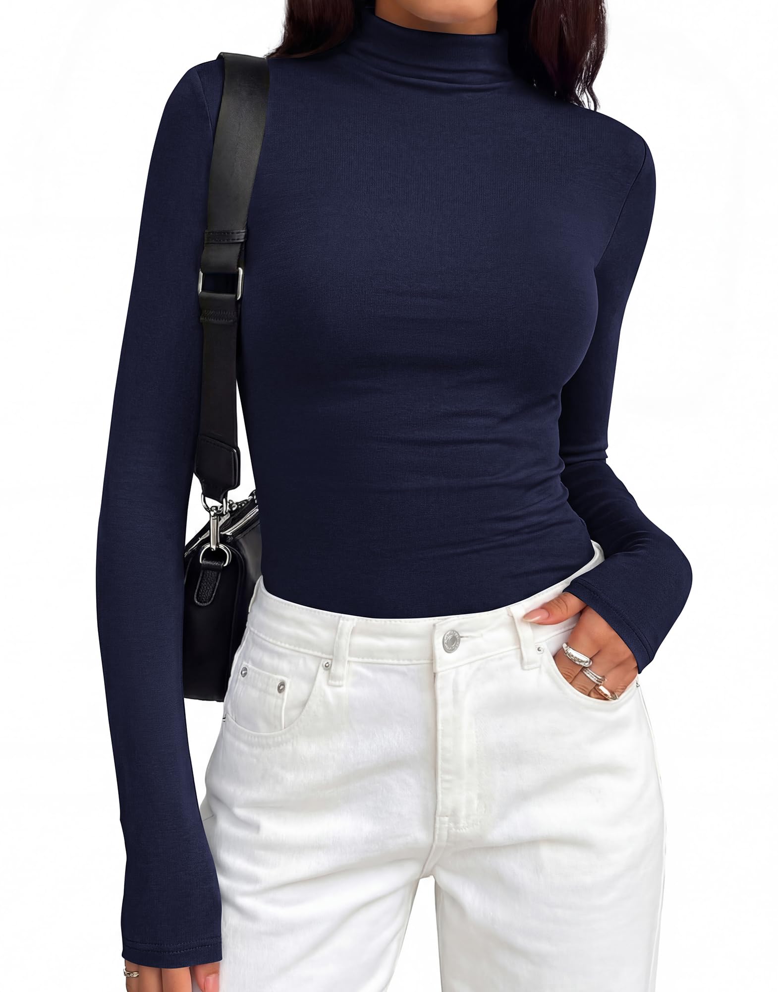 BTFBM Mock Tops for Women Fitted Long Sleeve Shirts Fall Fashion Clothing Thermal Layering Undershirts Going Out Outfits