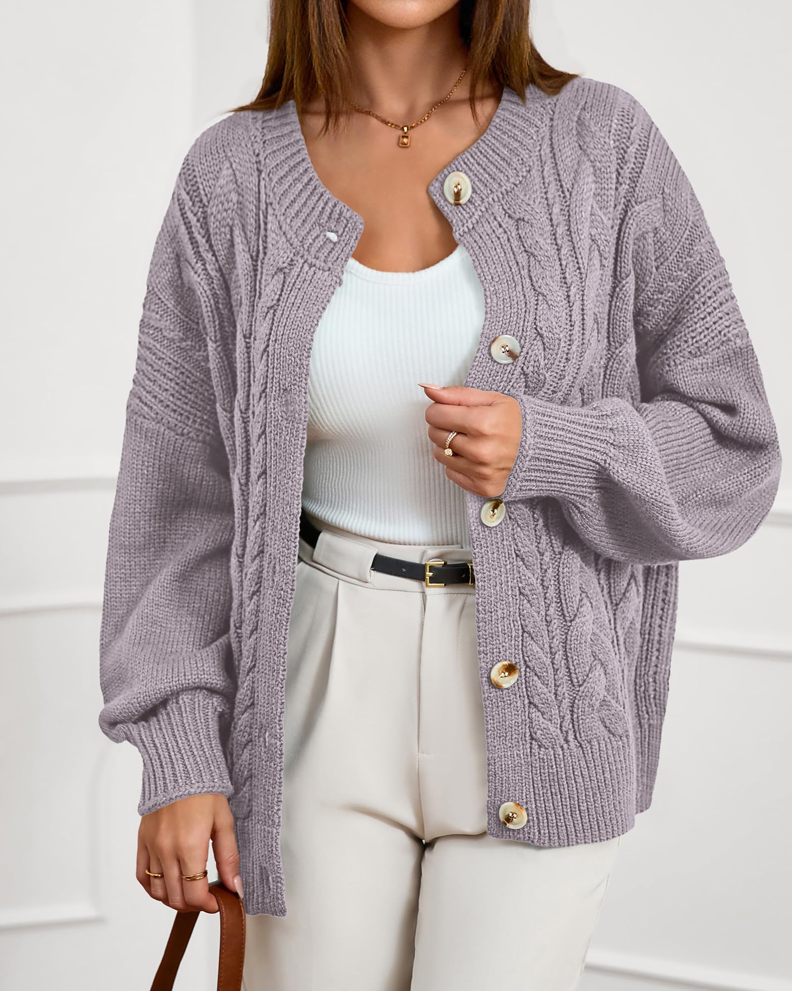 FreshPretty Chunky Cardigan Sweaters for Women Fall Fashion Button Long Sleeve Loose Cable Knit Winter Coats Outerwear