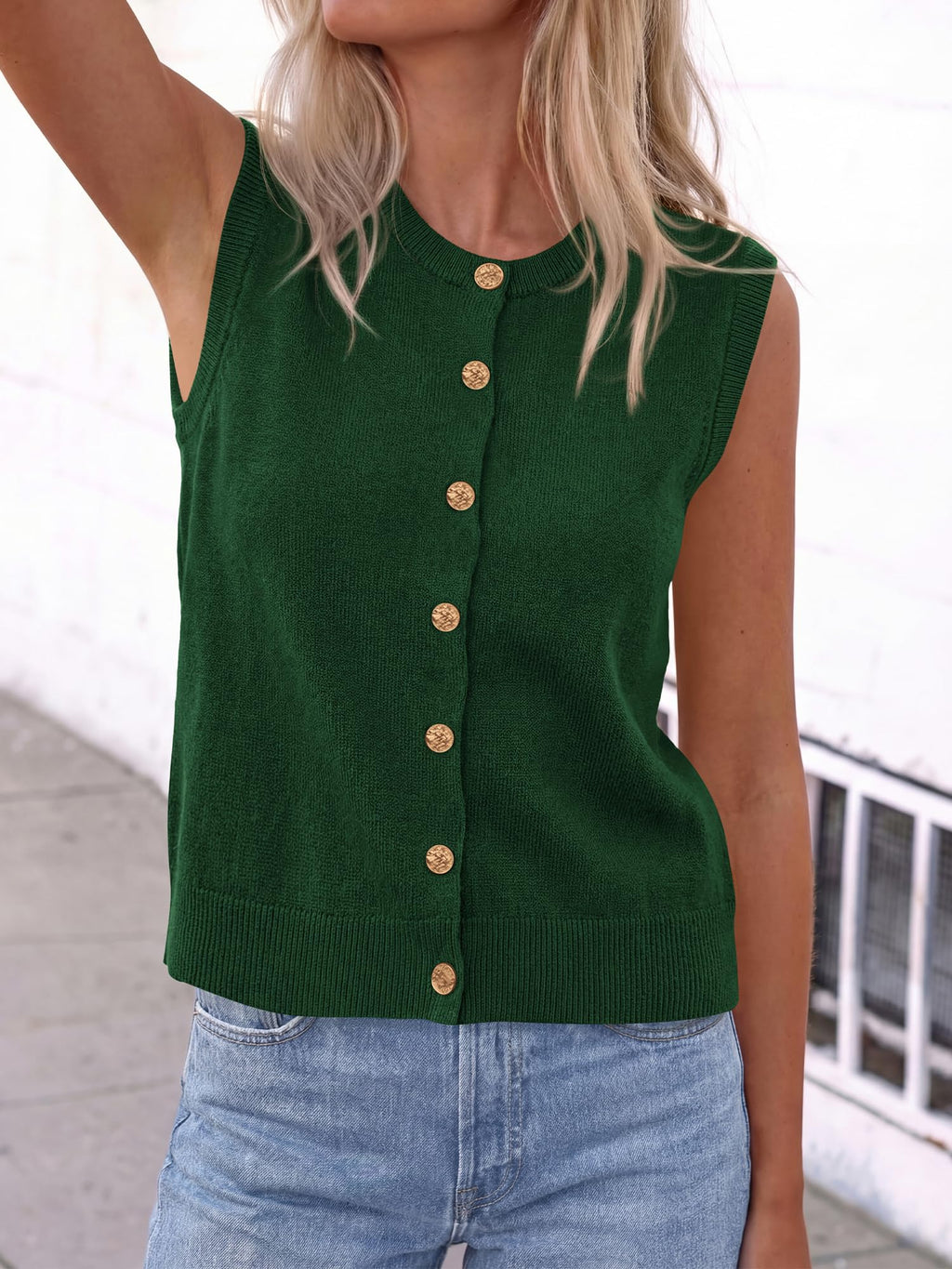 BTFBM Sweater Vest Women Casual Crewneck Loose Button Down Knit Sleeveless Cardigan Spring Clothes Summer Vest Tops