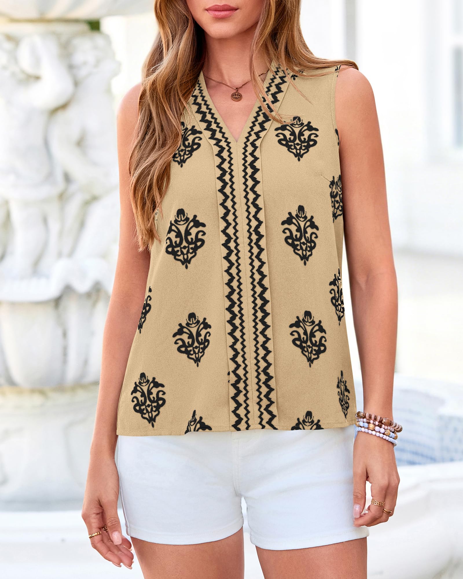 BTFBM Womens Tank Tops Floral Printed V Neck Sleeveless Spring Business Work Dressy Casual Shirts Chiffon Blouses