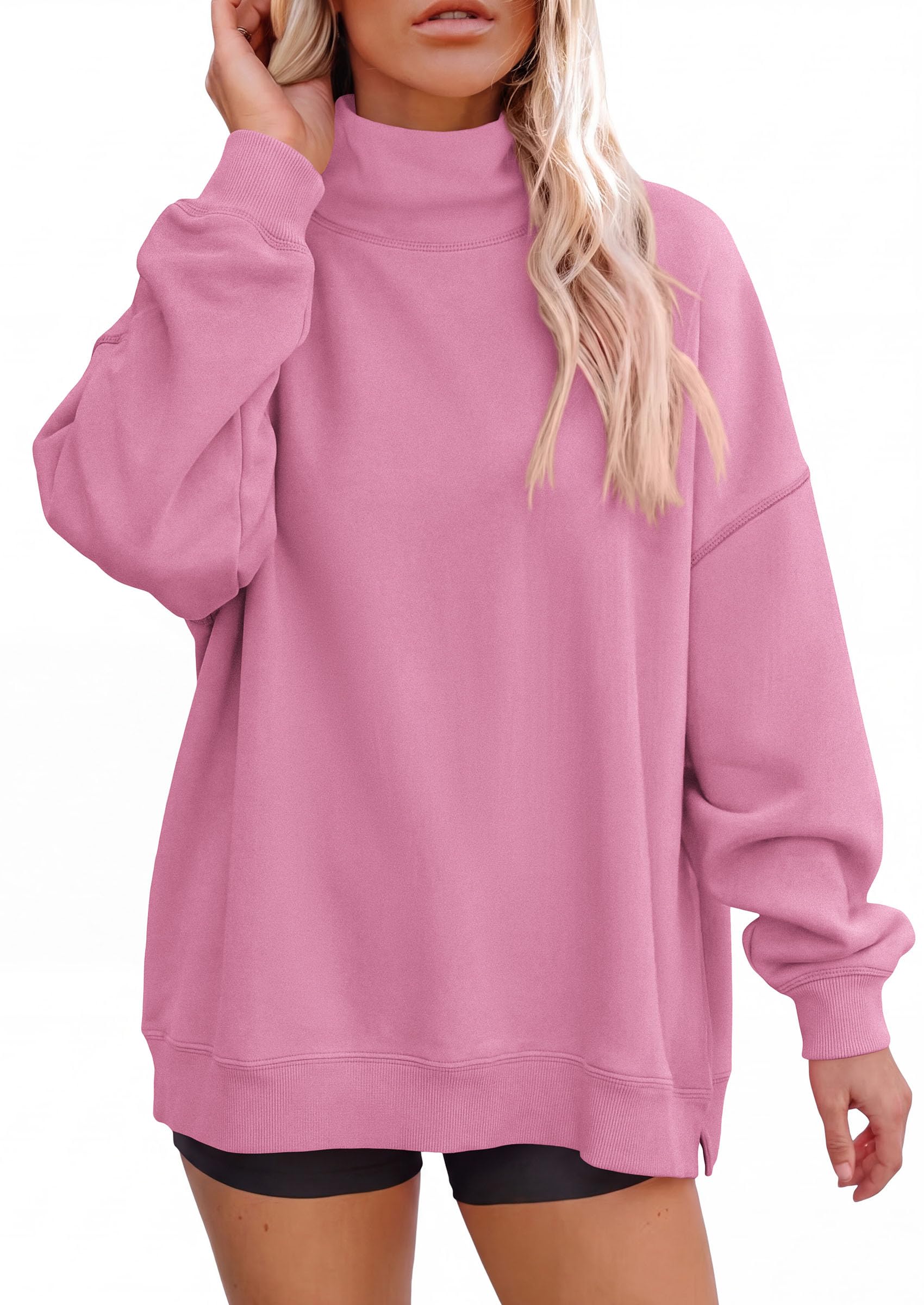 PRETTYGARDEN Womens Mock Neck Sweatshirt Oversized Pullover Loose Fit,Side Pockets,Long Sleeve Drop Shoulder Tops,Casual Lounge Work Travel Airport Outfits,Fall Fashion Winter Clothes