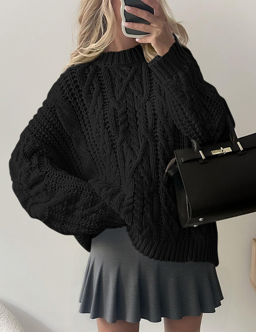 PRETTYGARDEN Women's Oversized Fall Sweaters Casual Long Sleeve Crewneck Chunky Cable Knit Pullover Tops Winter Clothes