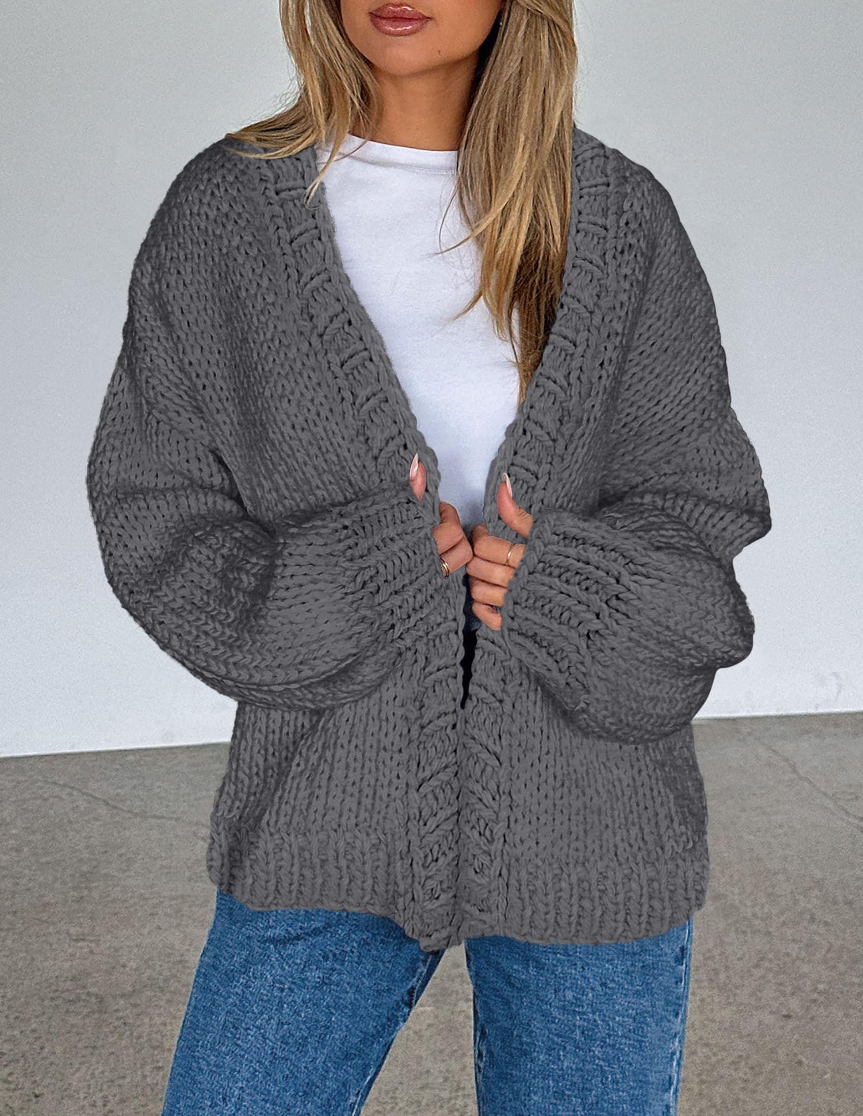 PRETTYGARDEN Cardigan Sweaters for Women Trendy Fall Fashion Long Sleeve Chunky Knit Cardigans Winter Clothing Outfits