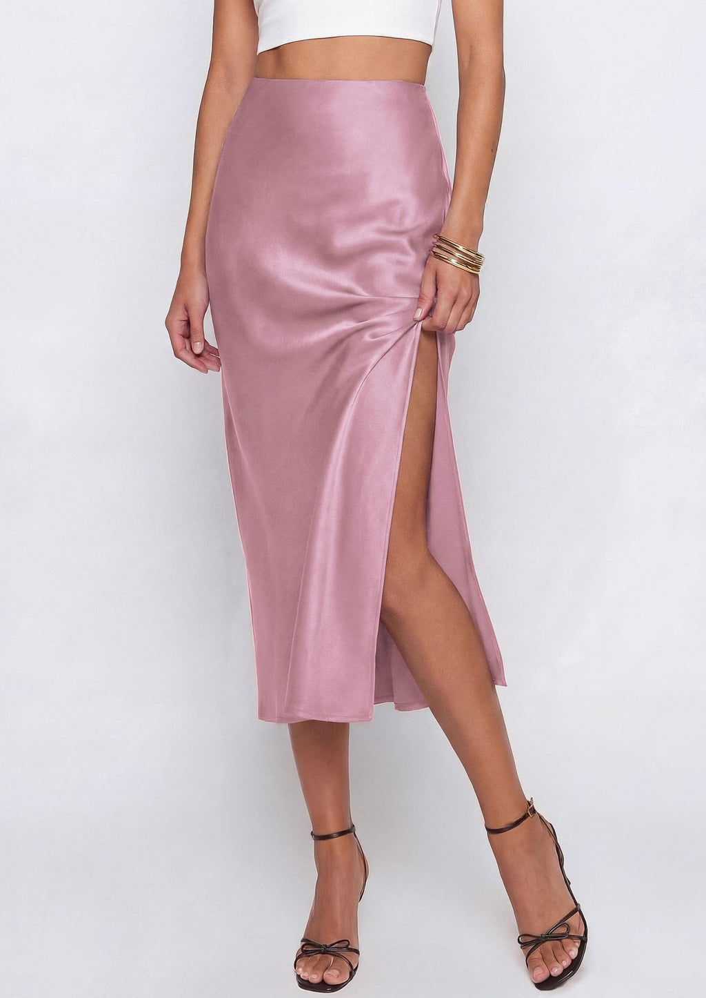 PRETTYGARDEN Womens Satin Skirt Summer Silk Business Casual High Waisted A Line Flowy Work Wedding Cocktail Midi Skirts
