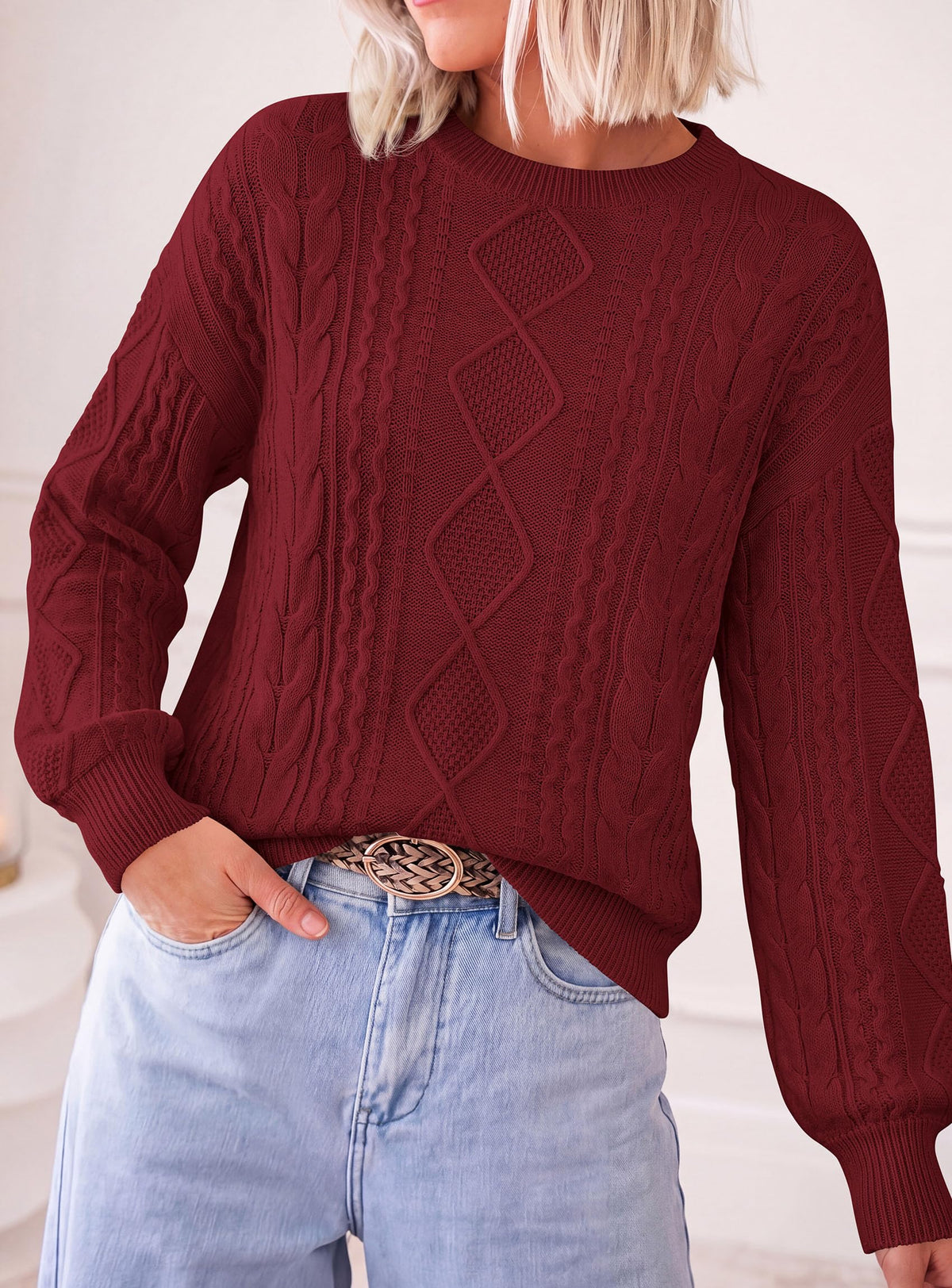 PRETTYGARDEN Women's Crewneck Cable Knit Sweater Pullover Tops Soft Luxury,Long Sleeve Sweaters,Chunky Texture,Fall Outfits,Warm Layering,Daily Wear,Work Holiday,Winter Going out Top