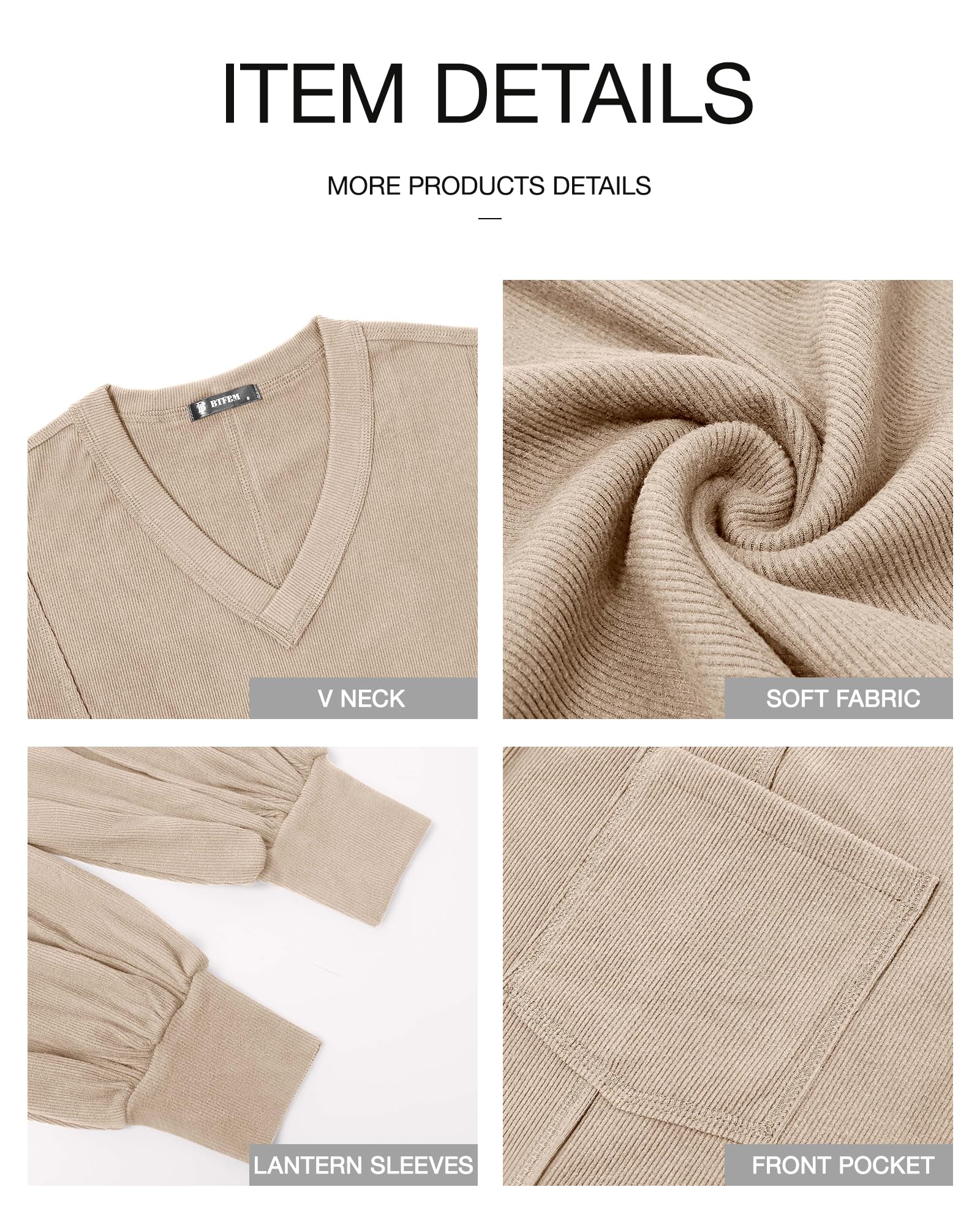 FreshPretty Womens Fall Fashion Long Sleeve Shirts Casual V Neck Ribbed Knit Blouses Pullover Trendy Loose Fit Tunic Tops