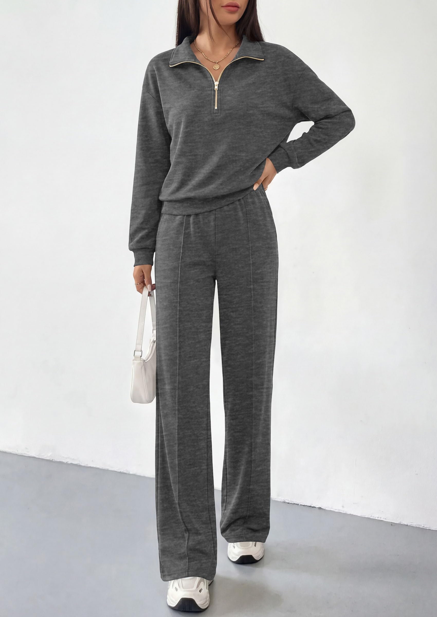 PRETTYGARDEN Women's Lounge Sets 2 Piece Outfits Sweatsuits | Half Zip Pullover Sweatshirts, Wide Leg Pants Pockets, Matching Workout Tracksuits, Airport Travel Resort Wear, Fall Clothes