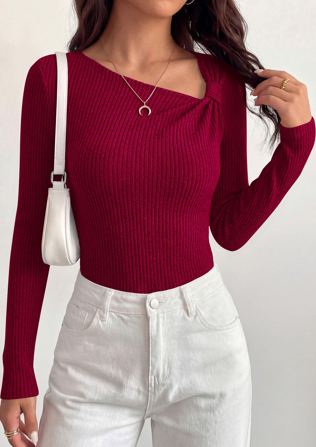 PRETTYGARDEN Womens  Early Fall Fashion Long Sleeve T Shirts Asymmetrical Ribbed Fitted Trendy Going Out Tops Y2K Outfits