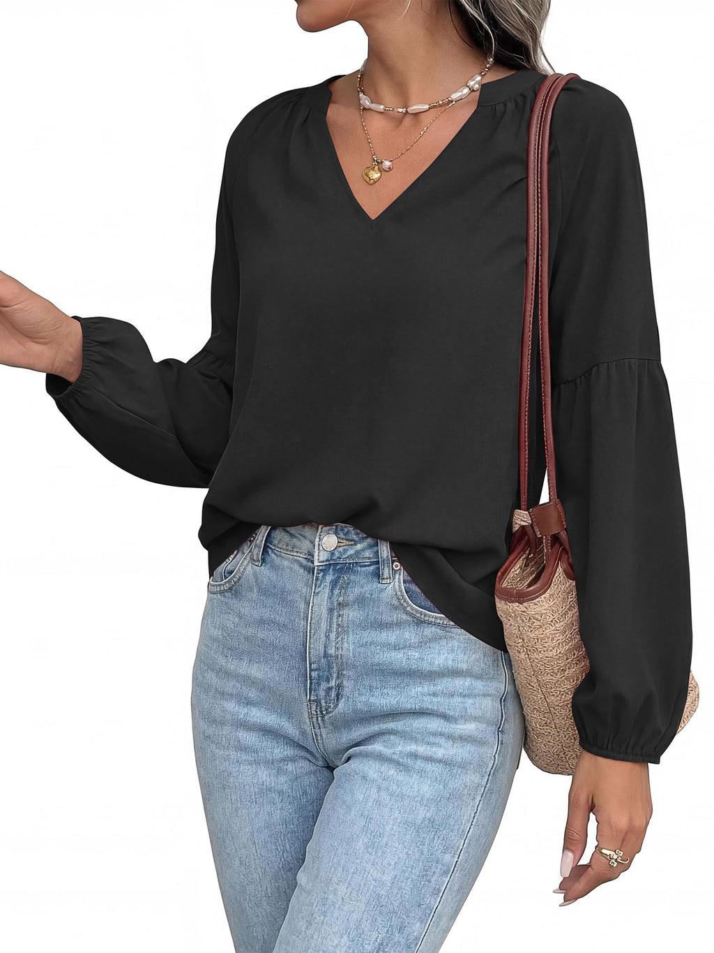 BTFBM Blouses for Women Dressy Casual Boho Tops V Neck Lightweight Long Sleeve Shirts Spring Clothes