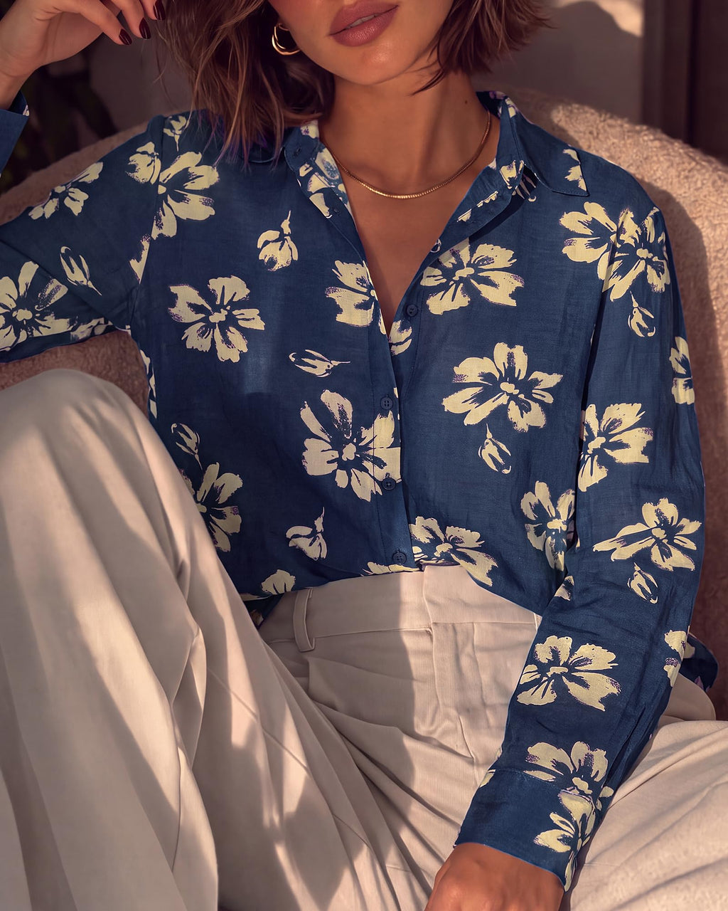 BTFBM Womens Blouses Dressy Casual Floral Long Sleeve Shirts Polka Dot Tops Classic Lapel Collar,Button Cuffs,V Neck Button Down Shirt,Business Casual Outfits,Early Fall Fashion Clothing Trendy