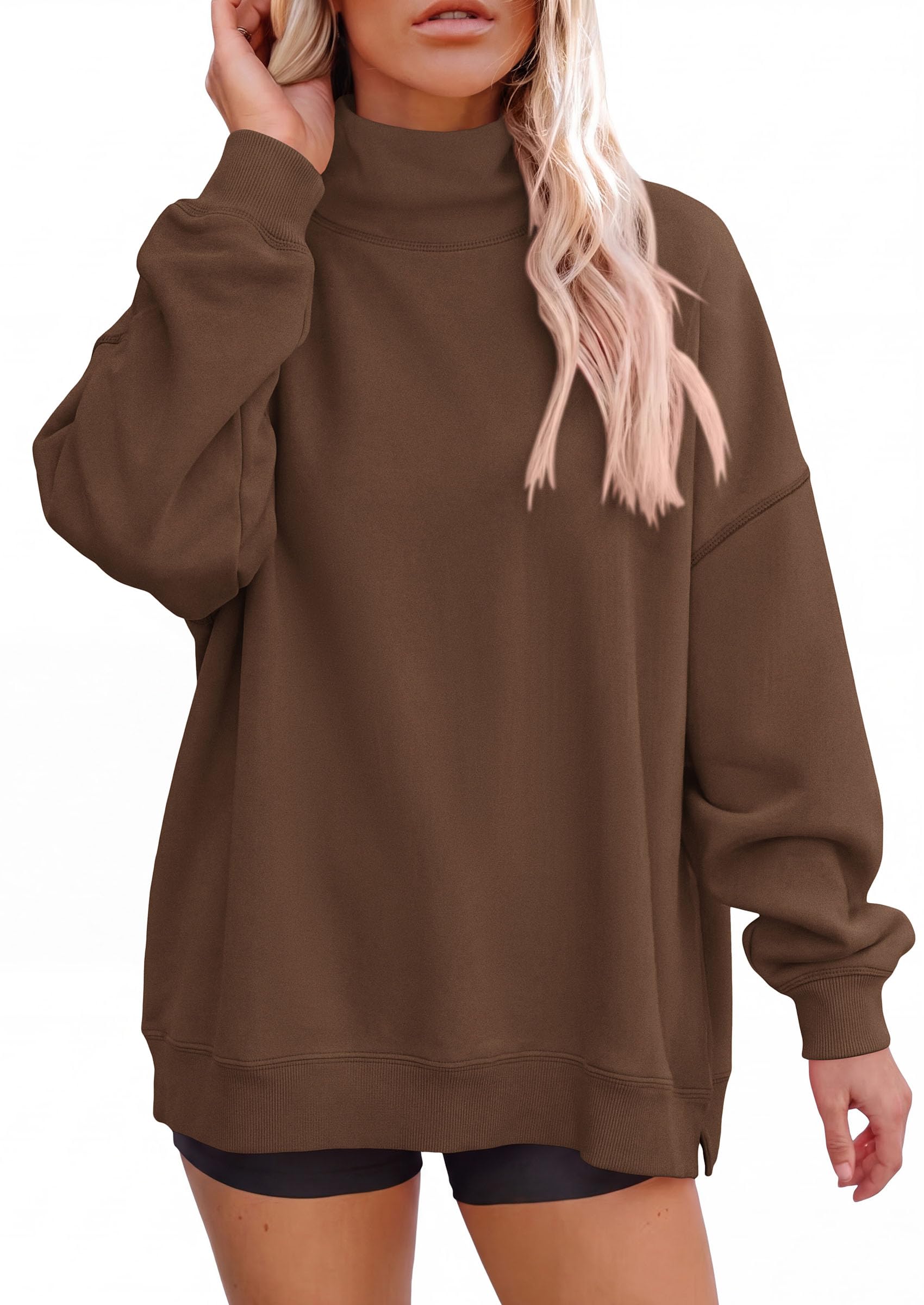 PRETTYGARDEN Womens Mock Neck Sweatshirt Oversized Pullover Loose Fit,Side Pockets,Long Sleeve Drop Shoulder Tops,Casual Lounge Work Travel Airport Outfits,Fall Fashion Winter Clothes