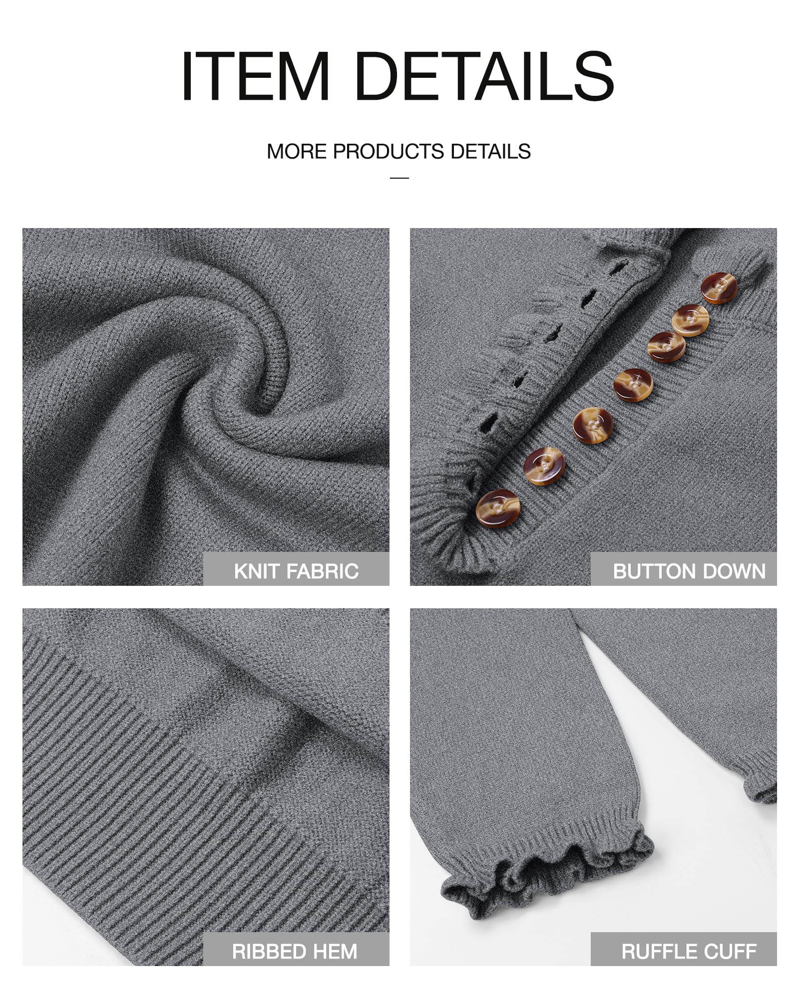 FreshPretty Womens Sweaters Fall Winter Clothes Long Sleeve Button Down Ruffle Crew Neck Casual Knitted Pullover Tops