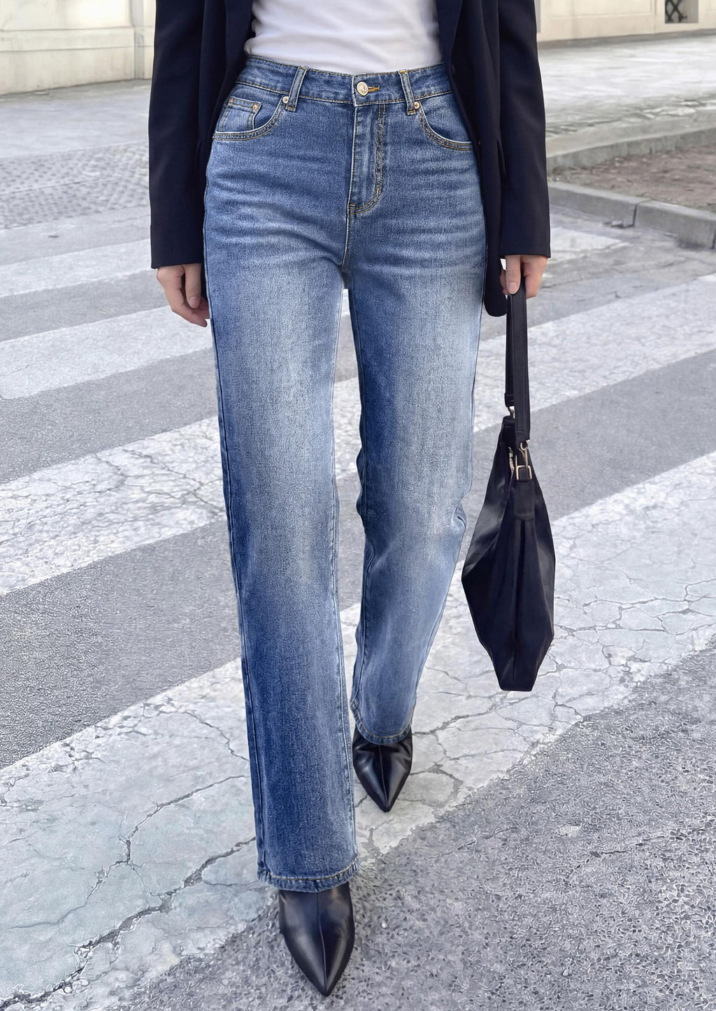 PRETTYGARDEN Womens Jeans Straight Leg Stretchy High Waist | Classic Rigid Structured Tummy Control Pants with Practical Pockets, Ideal for Business Office, Daily Casual, Back to School