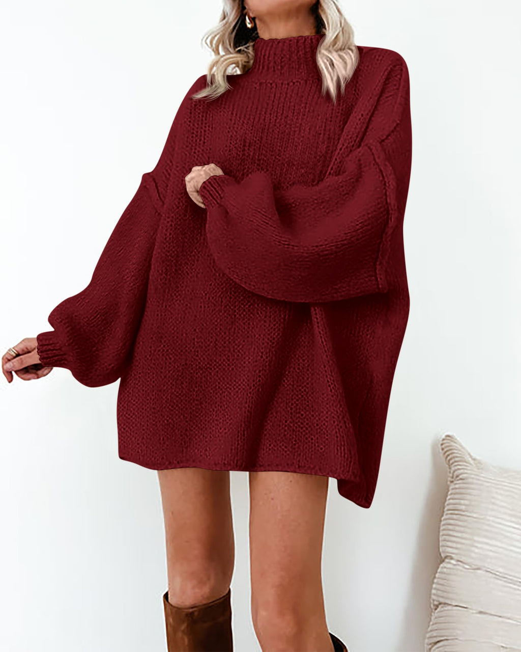 BTFBM Sweaters for Women Fall Long Sleeve Mock Neck Cable Knit Oversized Sweater Pullover Tops Thick Winter Clothes