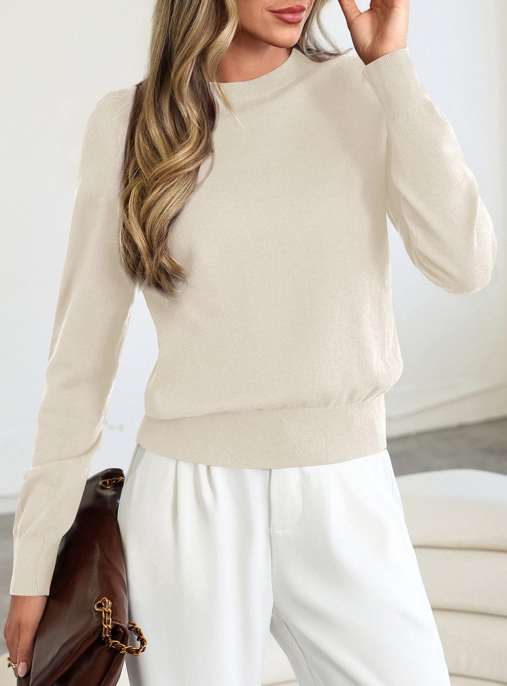 PRETTYGARDEN Womens Fall Basic Long Sleeve Sweater,Soft Knit Fabric, Classic Crew Neck Sweaters, Loose Fit Sweater, Casual Going Out Outfits, Winter Trendy Clothes