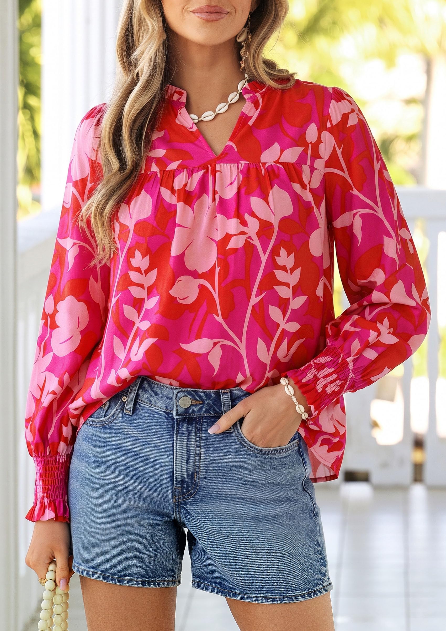 PRETTYGARDEN Women's Boho Floral Blouses Dressy Casual