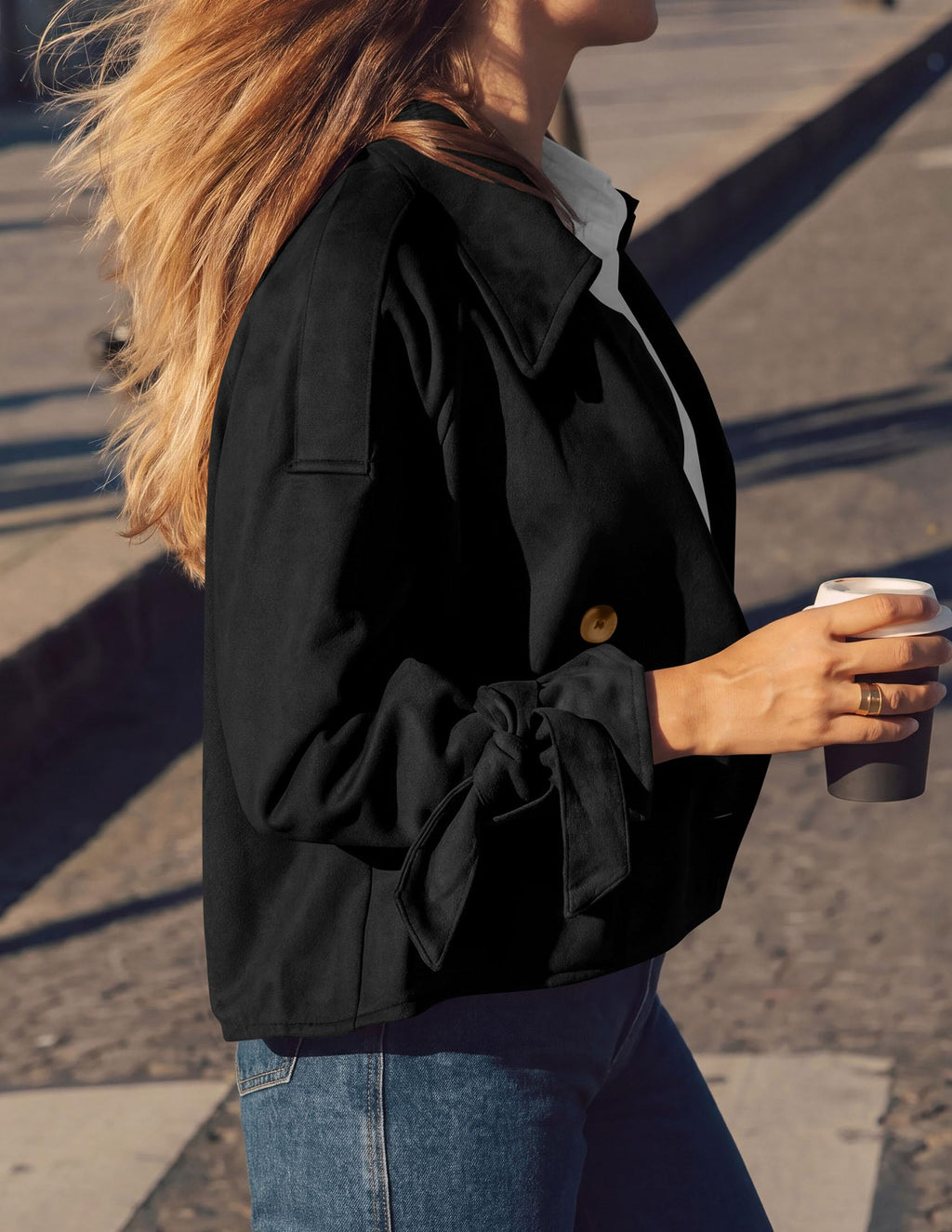 PRETTYGARDEN Women Faux Suede Double Breasted Trench Coat Cropped Jackets Raglan Long Sleeve,Lapel,Tie Cuff,Button Down,Fall Fashion Outerwear,Winter Clothes,Work Office Casual Short Jacket