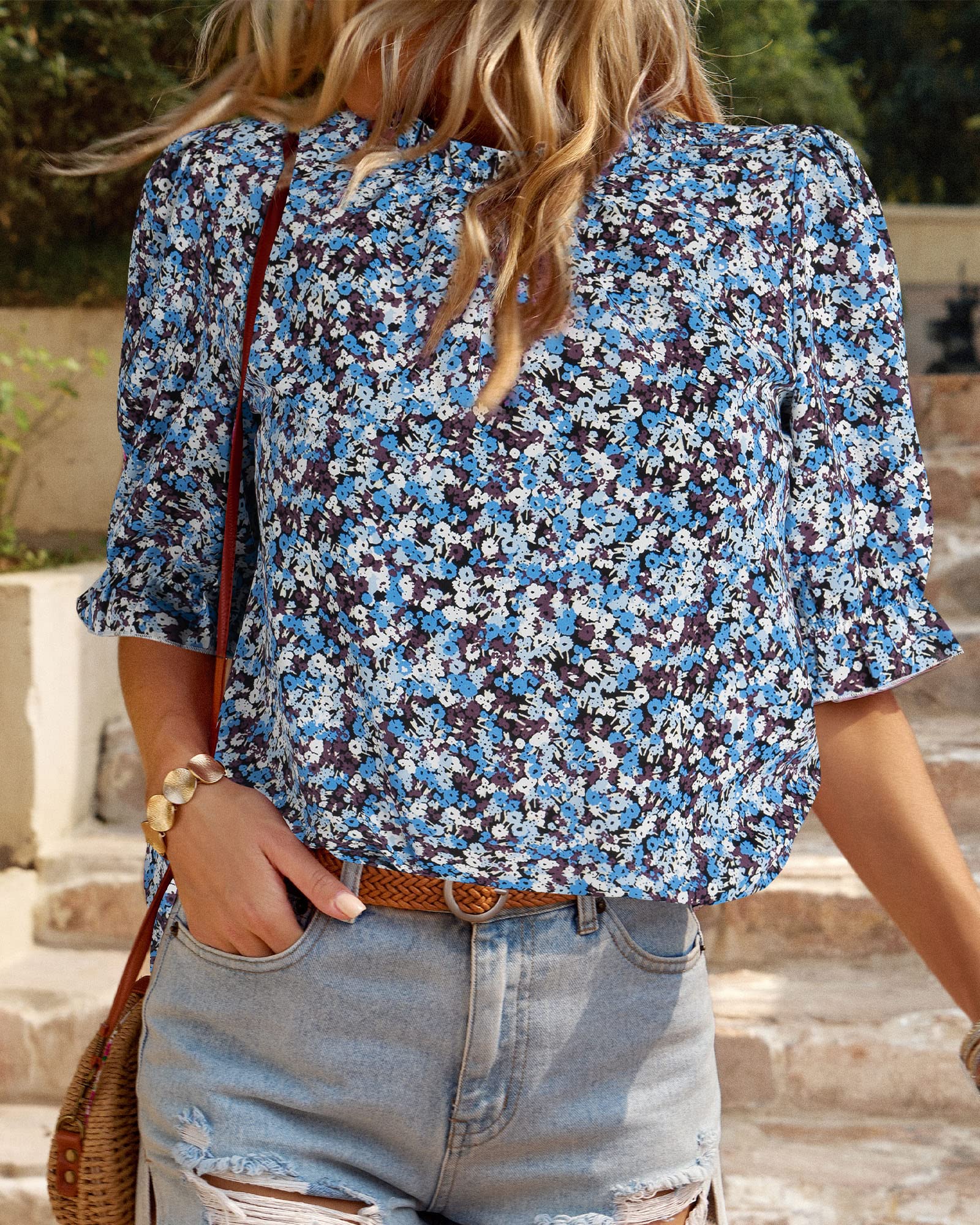 FreshPretty Women's Dressy Casual Blouses Business Work Tops Lace Trim Short Sleeve Office Shirts Summer Spring Outfits