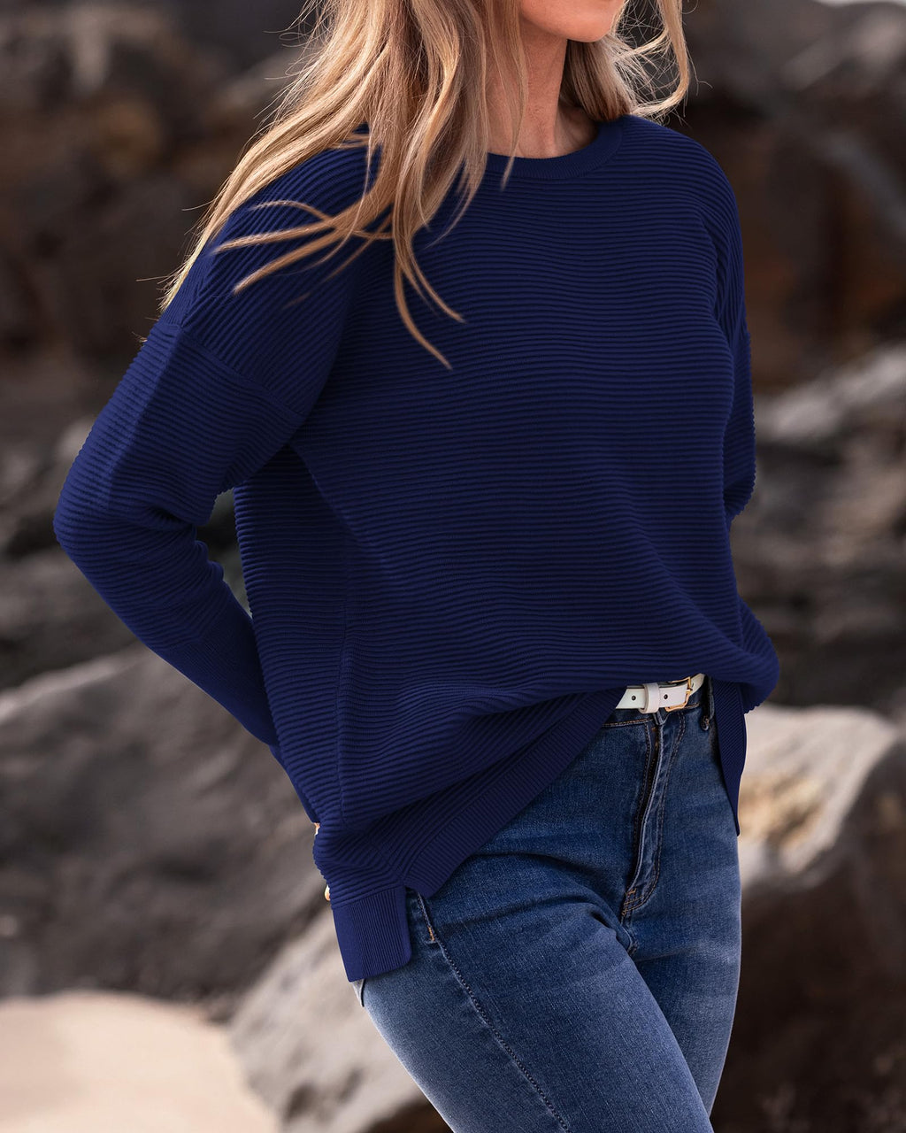 FreshPrettyFall Sweaters for Women Casual Long Sleeve Sweater Striped Loose Fit Pullover Tops