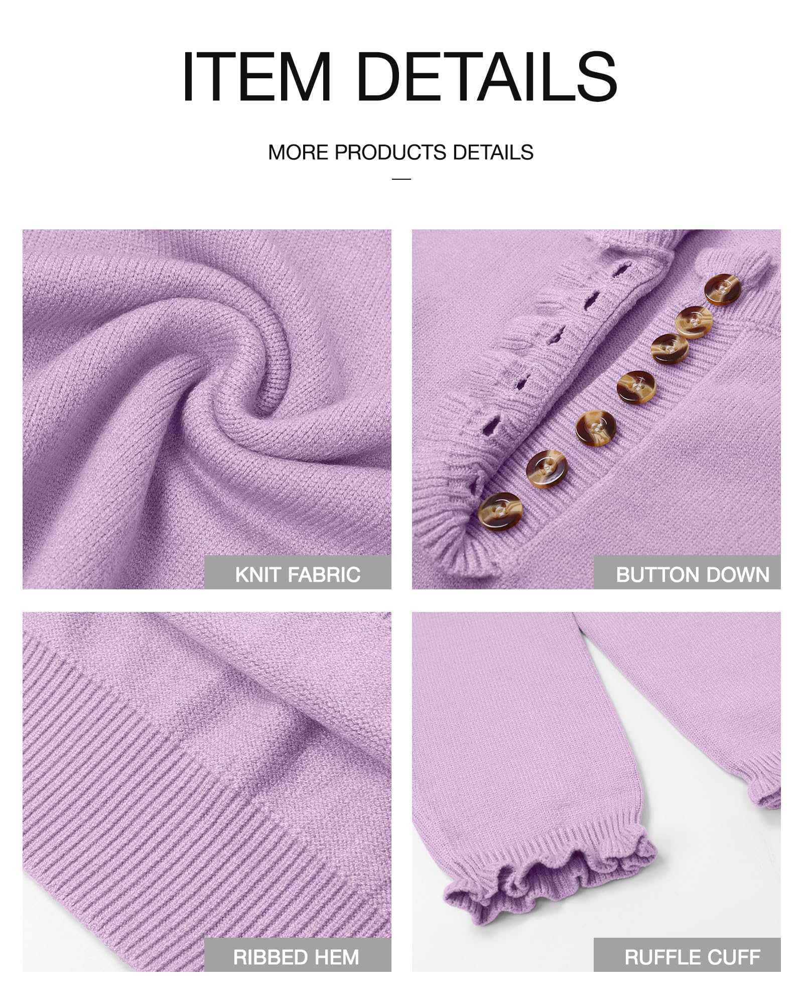 FreshPretty Womens Sweaters Fall Winter Clothes Long Sleeve Button Down Ruffle Crew Neck Casual Knitted Pullover Tops