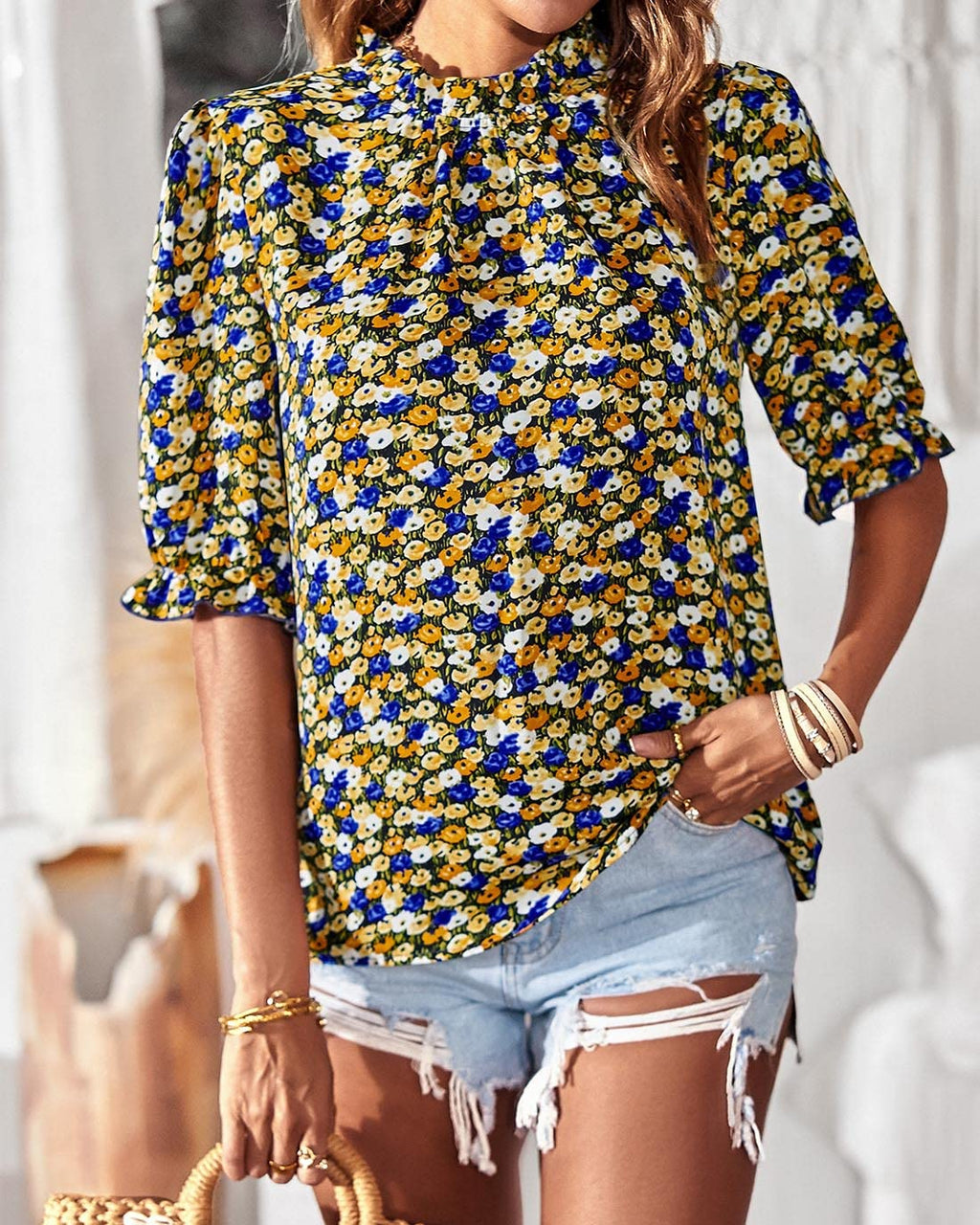 FreshPretty Women's Dressy Casual Blouses Business Work Tops Lace Trim Short Sleeve Office Shirts Summer Spring Outfits