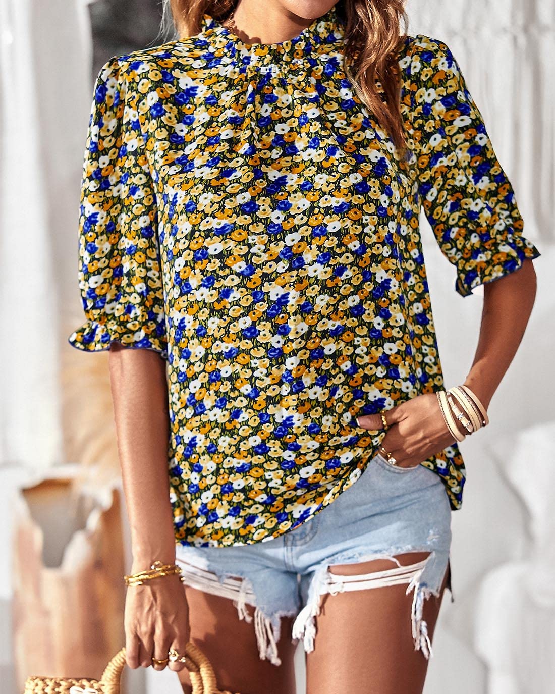 FreshPretty Women's Dressy Casual Blouses Business Work Tops Lace Trim Short Sleeve Office Shirts Summer Spring Outfits