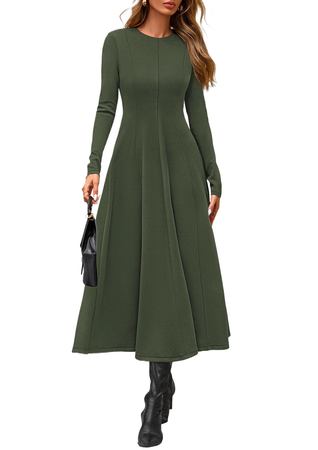 PRETTYGARDEN Cocktail Dresses for Women  Elegant Classy Fall Long Sleeve Midi A Line Flowy Modest Winter Party Dress