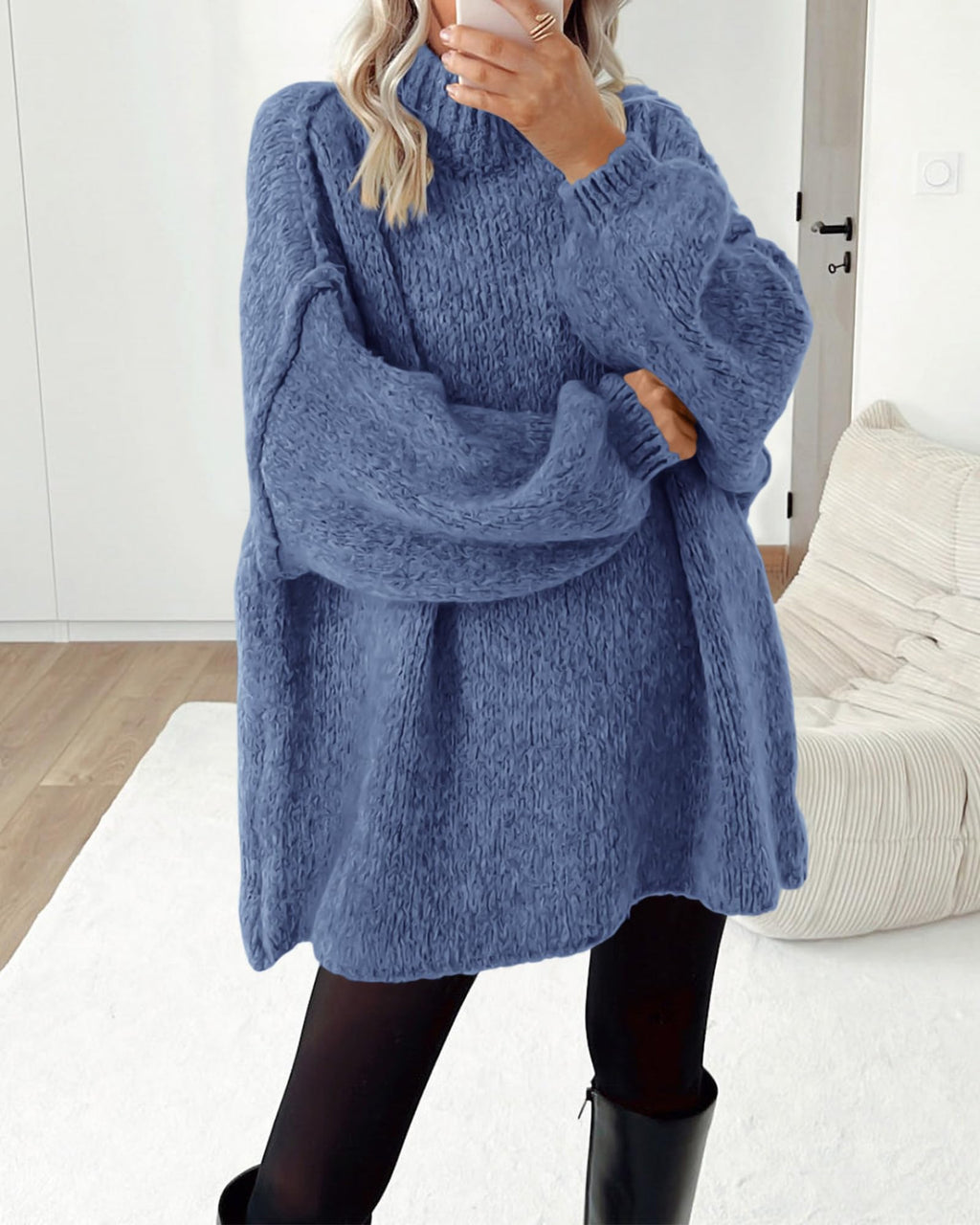 BTFBM Sweaters for Women Fall Long Sleeve Mock Neck Cable Knit Oversized Sweater Pullover Tops Thick Winter Clothes