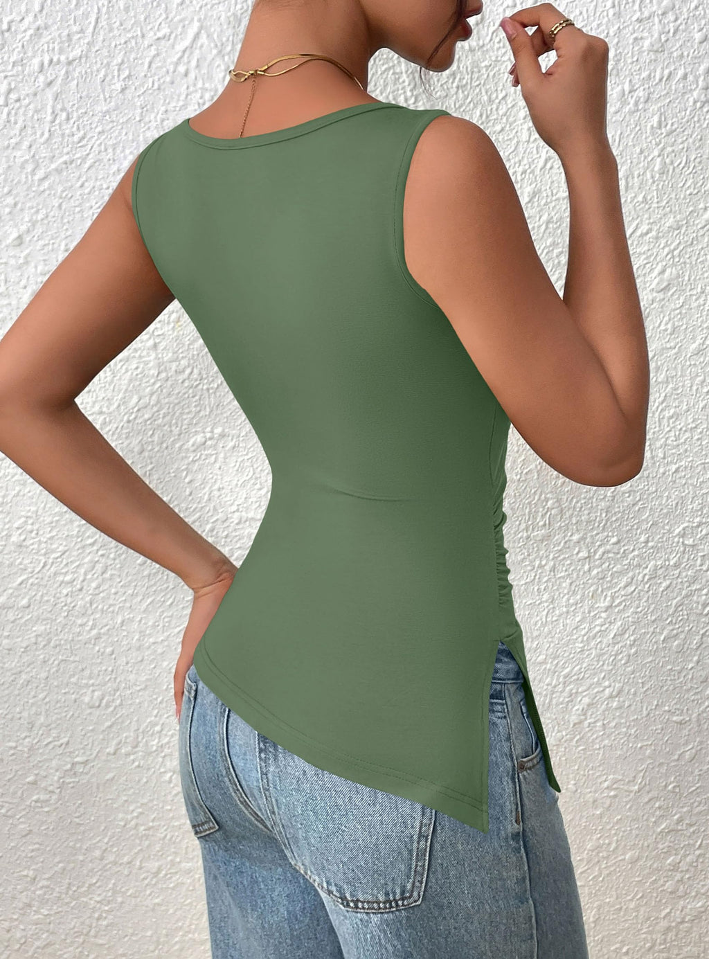 PRETTYGARDEN Womens Ruched Tank Tops  Summer Sleeveless Slim Fit T Shirts Blouses Going Out Y2K Fashion Clothes