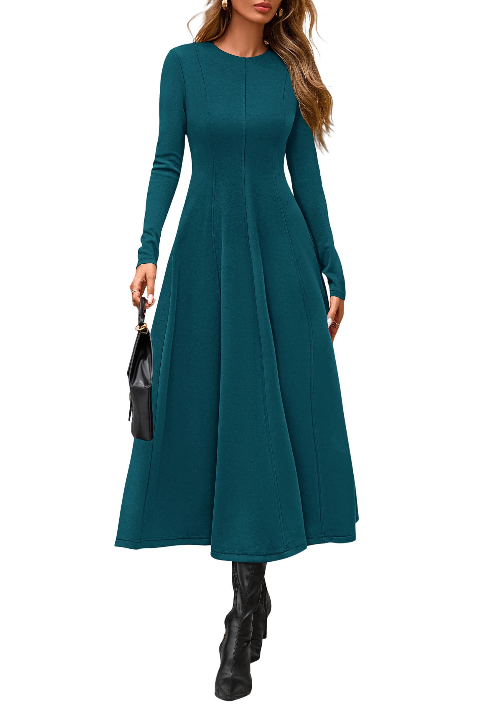 PRETTYGARDEN Cocktail Dresses for Women  Elegant Classy Fall Long Sleeve Midi A Line Flowy Modest Winter Party Dress