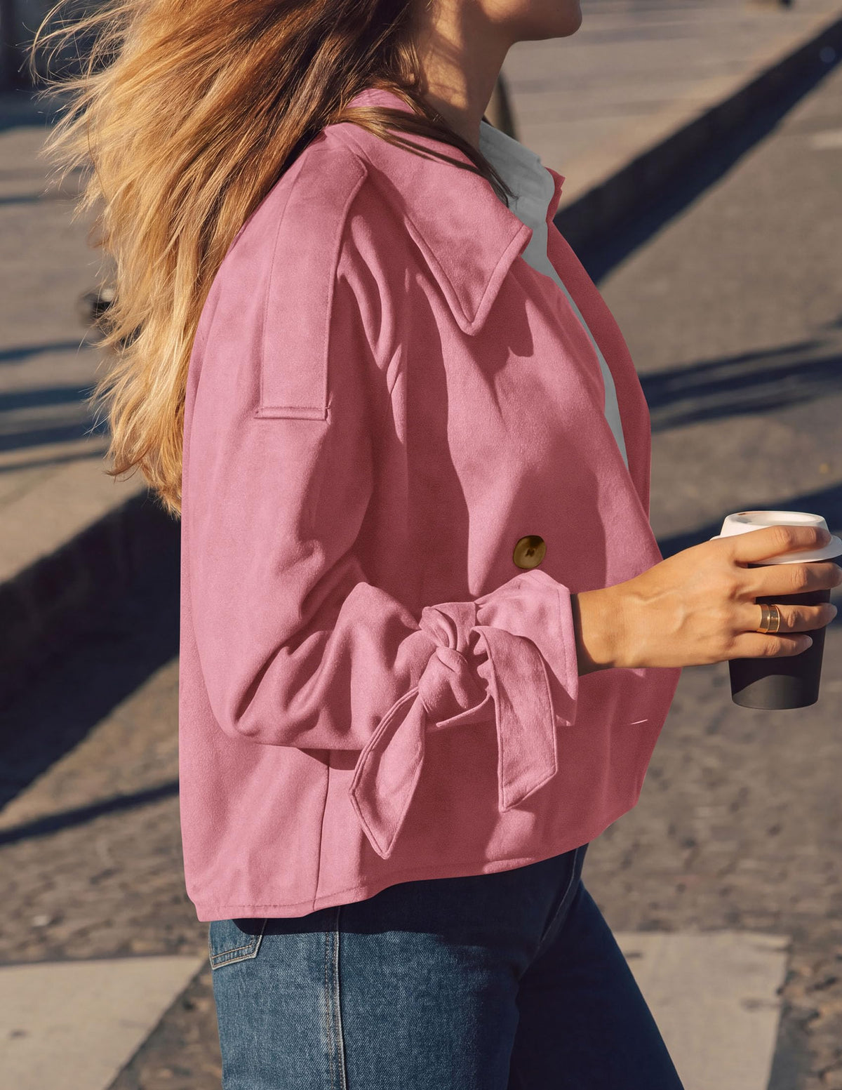 PRETTYGARDEN Women Faux Suede Double Breasted Trench Coat Cropped Jackets Raglan Long Sleeve,Lapel,Tie Cuff,Button Down,Fall Fashion Outerwear,Winter Clothes,Work Office Casual Short Jacket