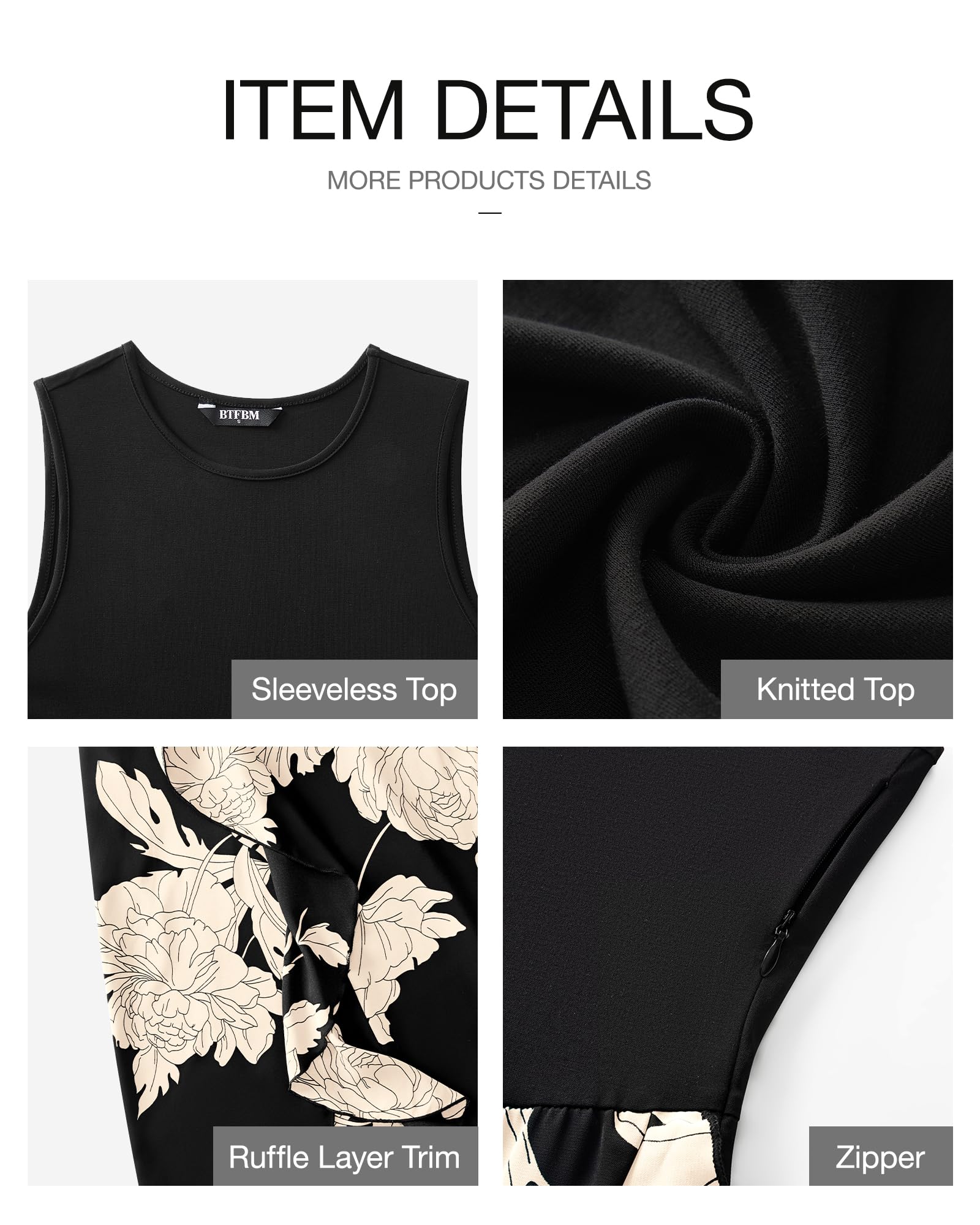 FreshPretty Women Casual Sleeveless Summer Dresses Spring Crewneck Patchwork Boho Floral Ruffle Cocktail Party Midi Dress