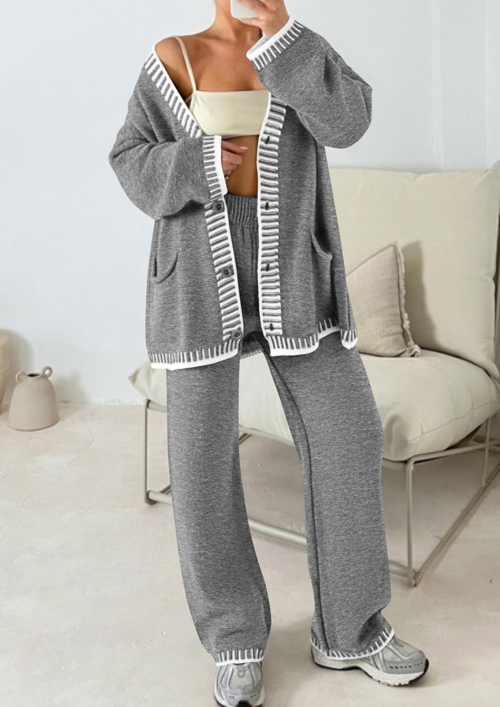 PRETTYGARDEN Lounge Sets for Women Fall Loungewear 2 Piece Outfits Cardigan Sweaters Track Suit Matching Winter Clothing