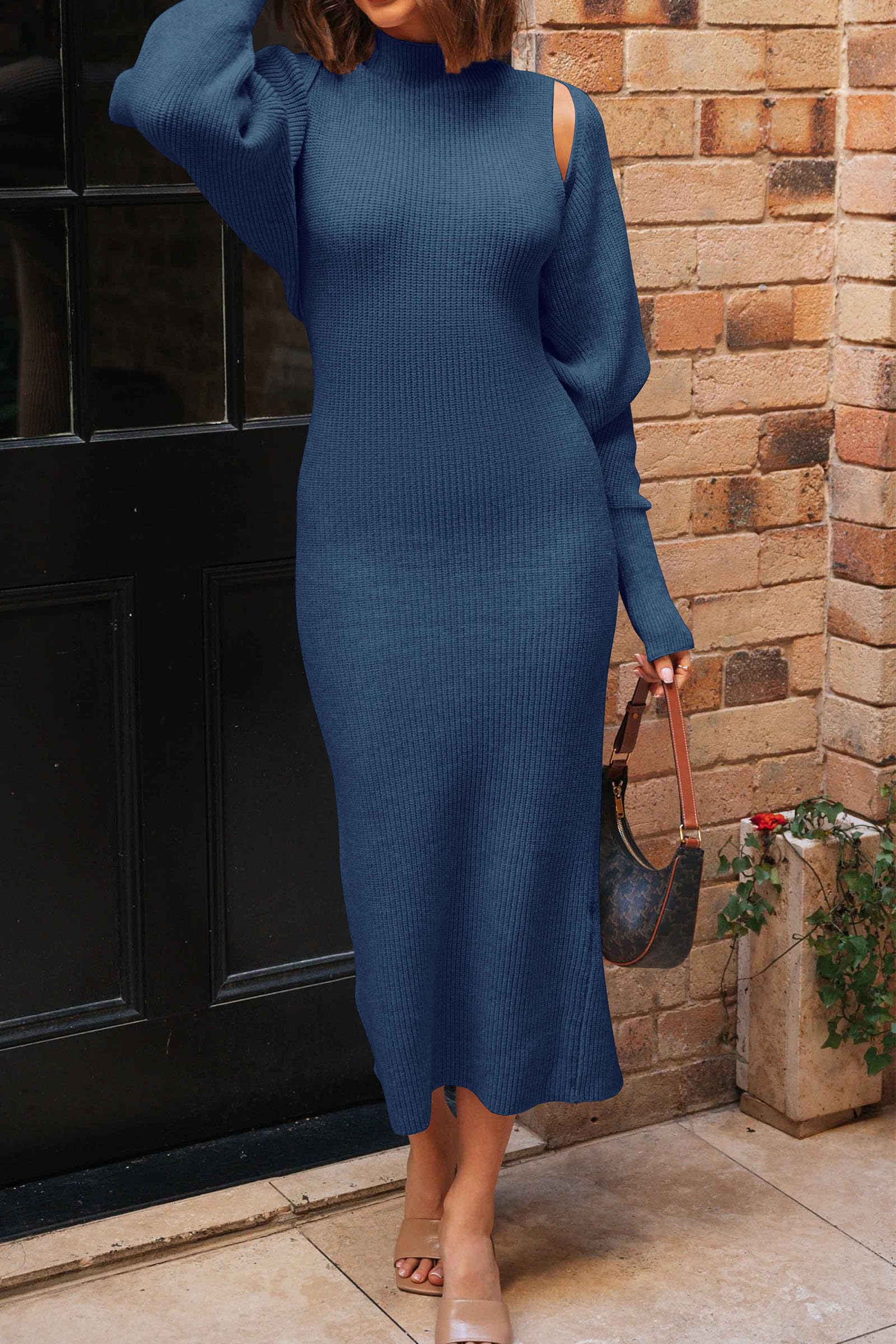 PRETTYGARDEN Women's Fall 2 Piece Outfits Knit Long Sleeve Cropped Cardigan Pullover Sweater Maxi Dress Sets Winter Clothing
