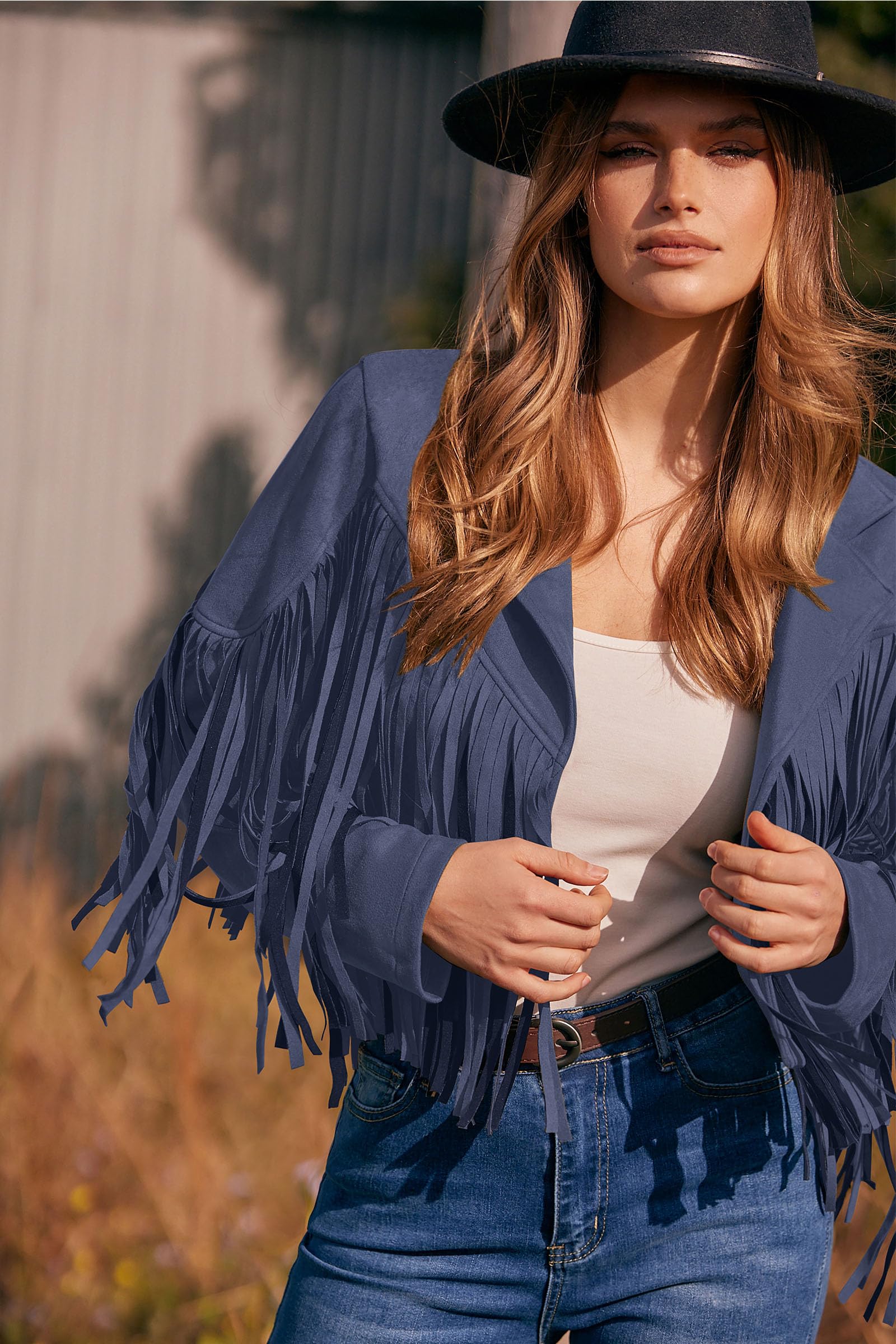 PRETTYGARDEN Women's Fringe Faux Suede Leather Jackets Fall Fashion Tassel Motorcycle Cropped Coats