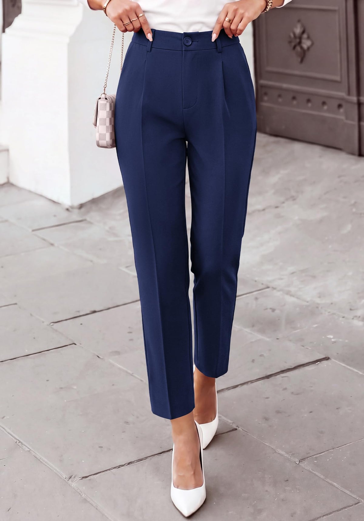 BTFBM Dress Pants Women Work Business Office Ankle Trousers Pockets Straight Leg Pleated Womens Slacks,Tapered Trousers for Work Office,Elastic Back High Waist,Fall Business Casual Outfits