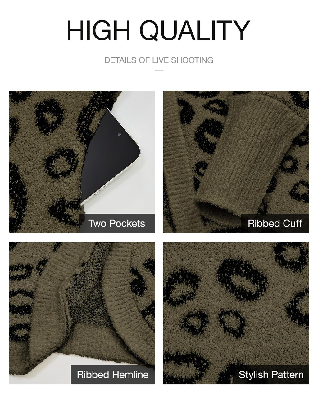 FreshPretty Leopard Cardigan for Women Long Sleeve Open Front Cardigans Sweaters Pockets Loose Knit Fall Winter Outwear