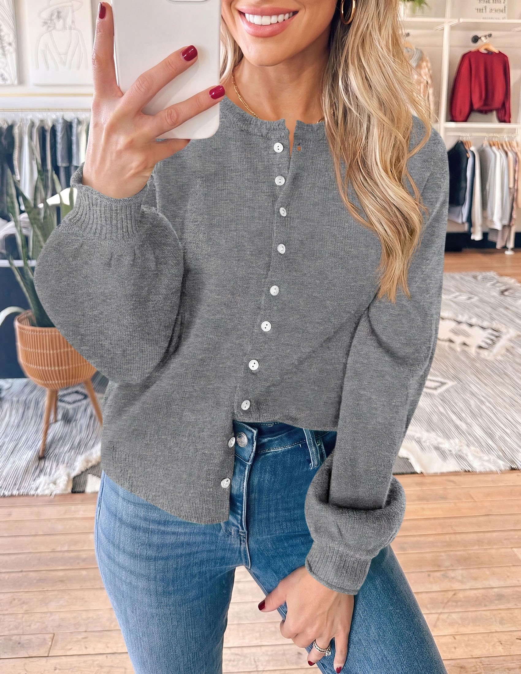 PRETTYGARDEN Women's Knit Cardigan Lightweight Cozy Sweaters Comfy Long Sleeve Work Tops, Button Down Shirts, Rolled Edges, Casual Fall Clothes for Going Out, Holiday, Winter Layering