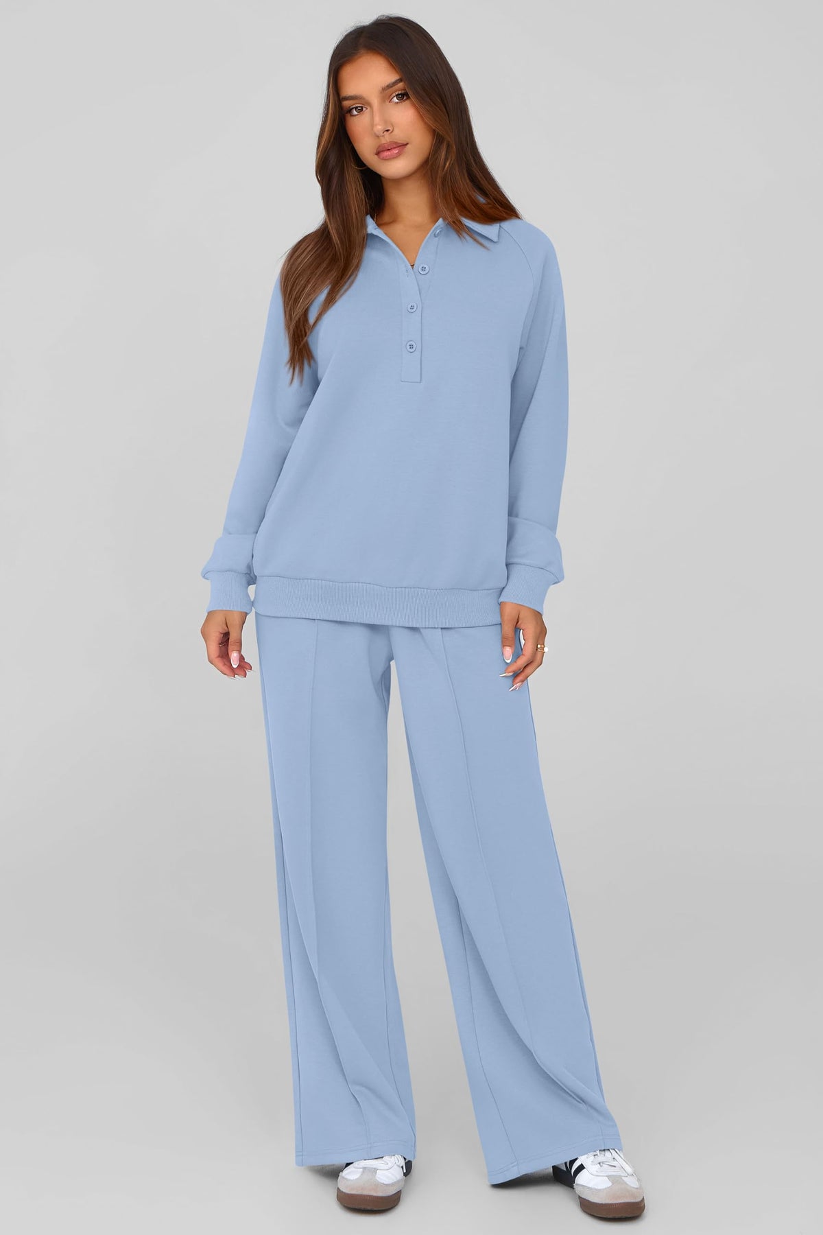 PRETTYGARDEN Women Fall 2 Piece Outfits Sweatsuits Lounge Sets Quarter Button Long Sleeve Sweatshirt, Wide Leg Sweat Pants, Casual 2 Piece Sets Tracksuit, Airport Travel Outfits for Women