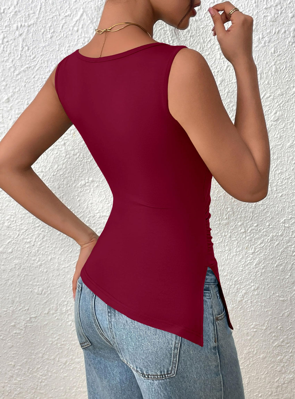 PRETTYGARDEN Womens Ruched Tank Tops  Summer Sleeveless Slim Fit T Shirts Blouses Going Out Y2K Fashion Clothes