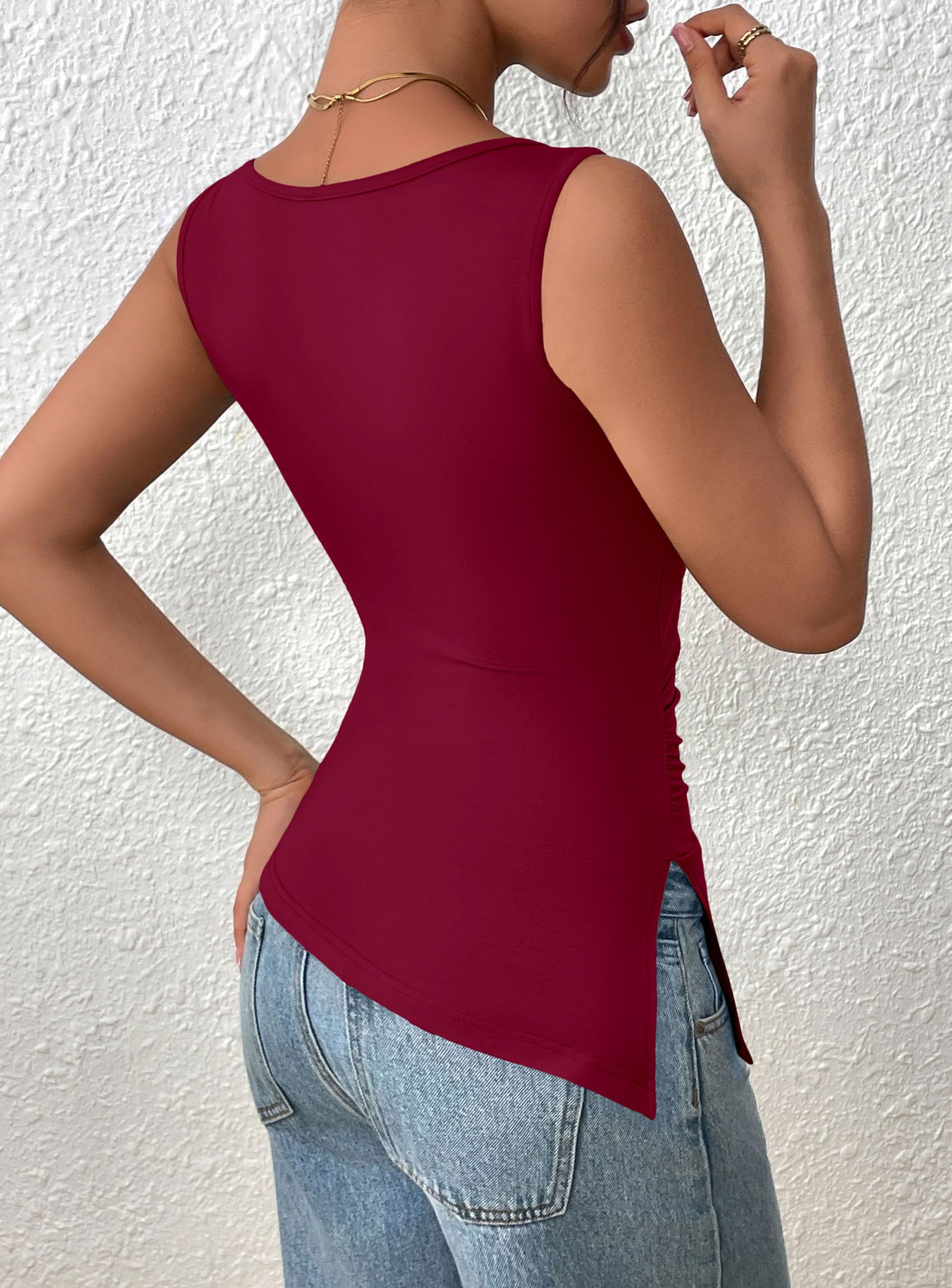PRETTYGARDEN Womens Ruched Tank Tops  Summer Sleeveless Slim Fit T Shirts Blouses Going Out Y2K Fashion Clothes